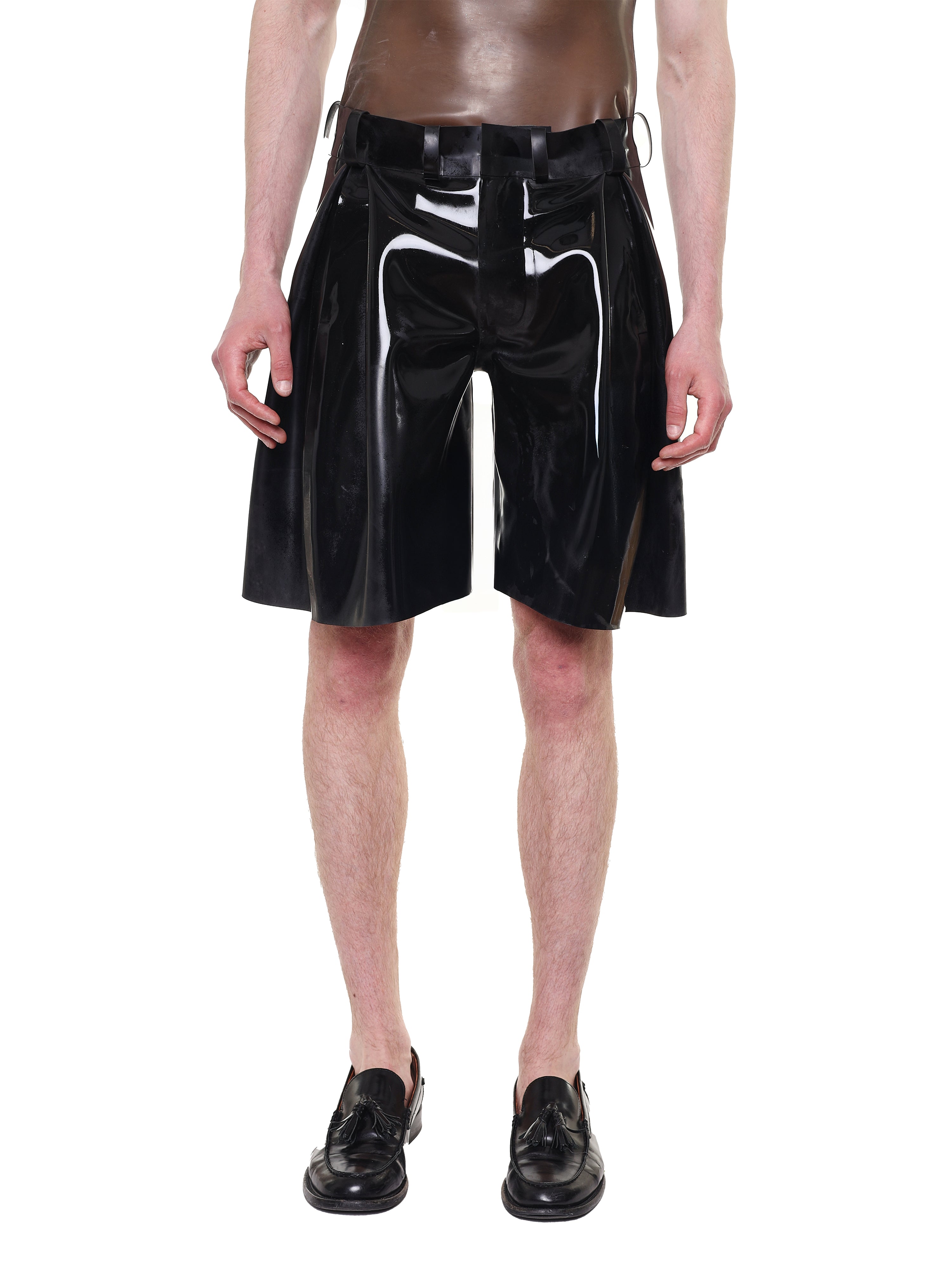 Black knee length pleated shorts