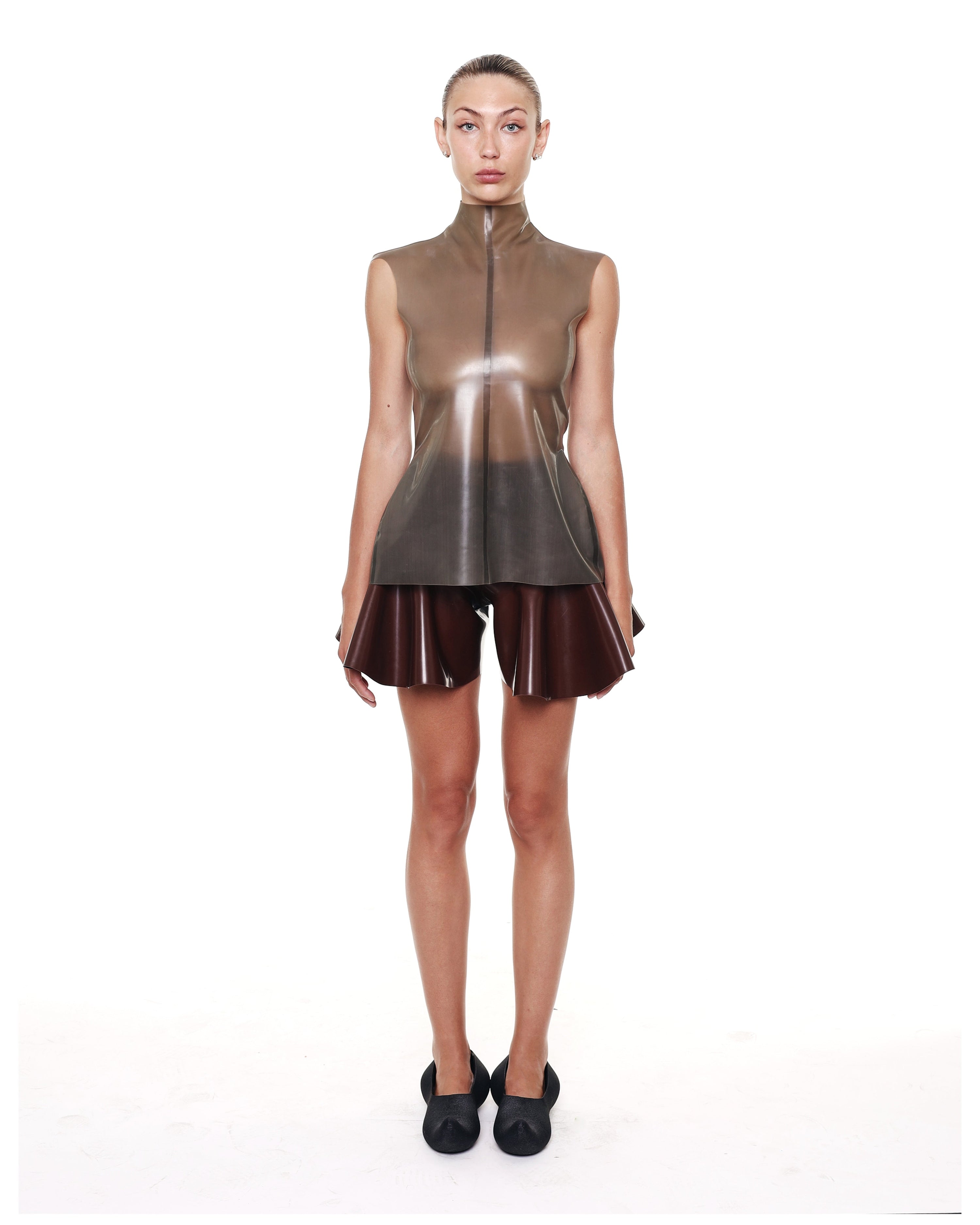 Brown high waist flared shorts