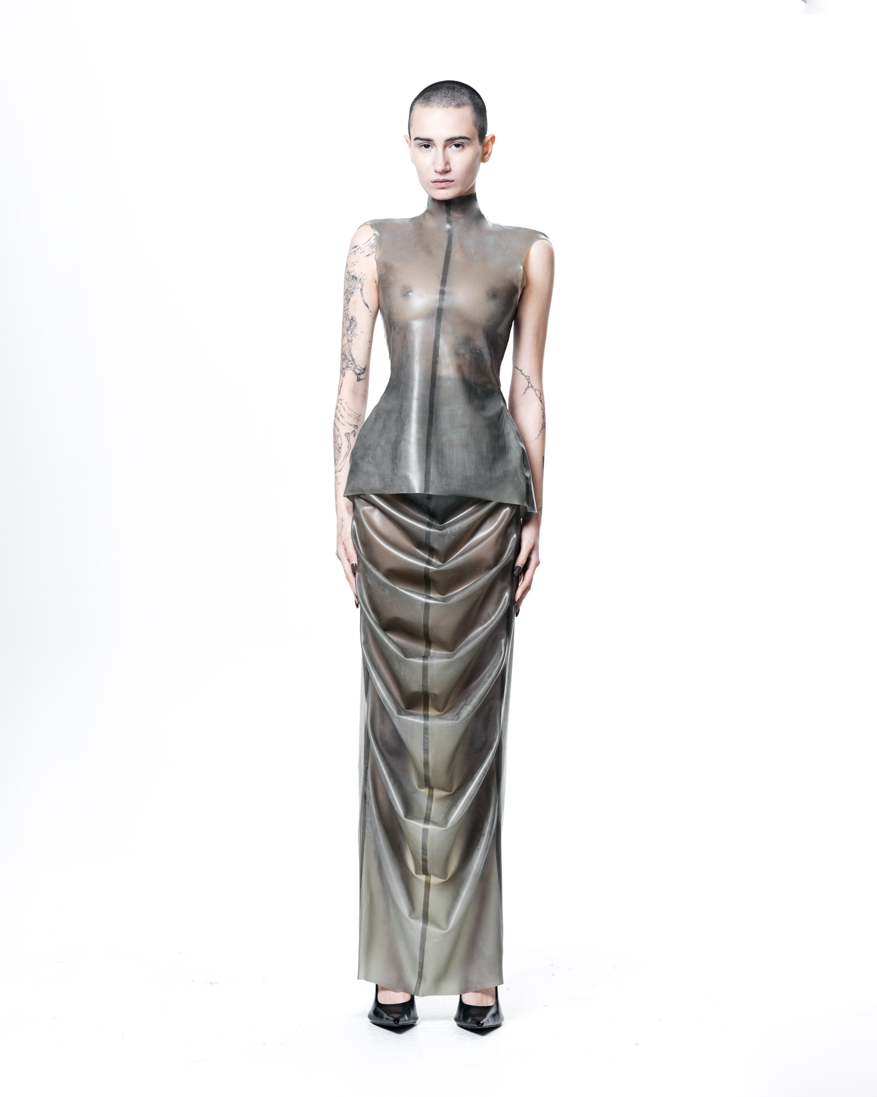 Grey structured high neck sleeveless top