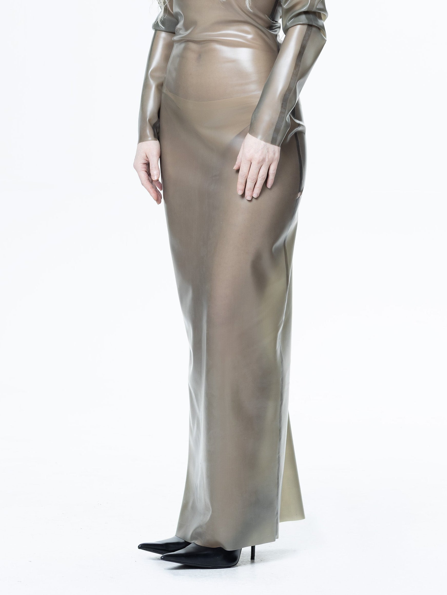 Grey long sleeve sheer maxi dress