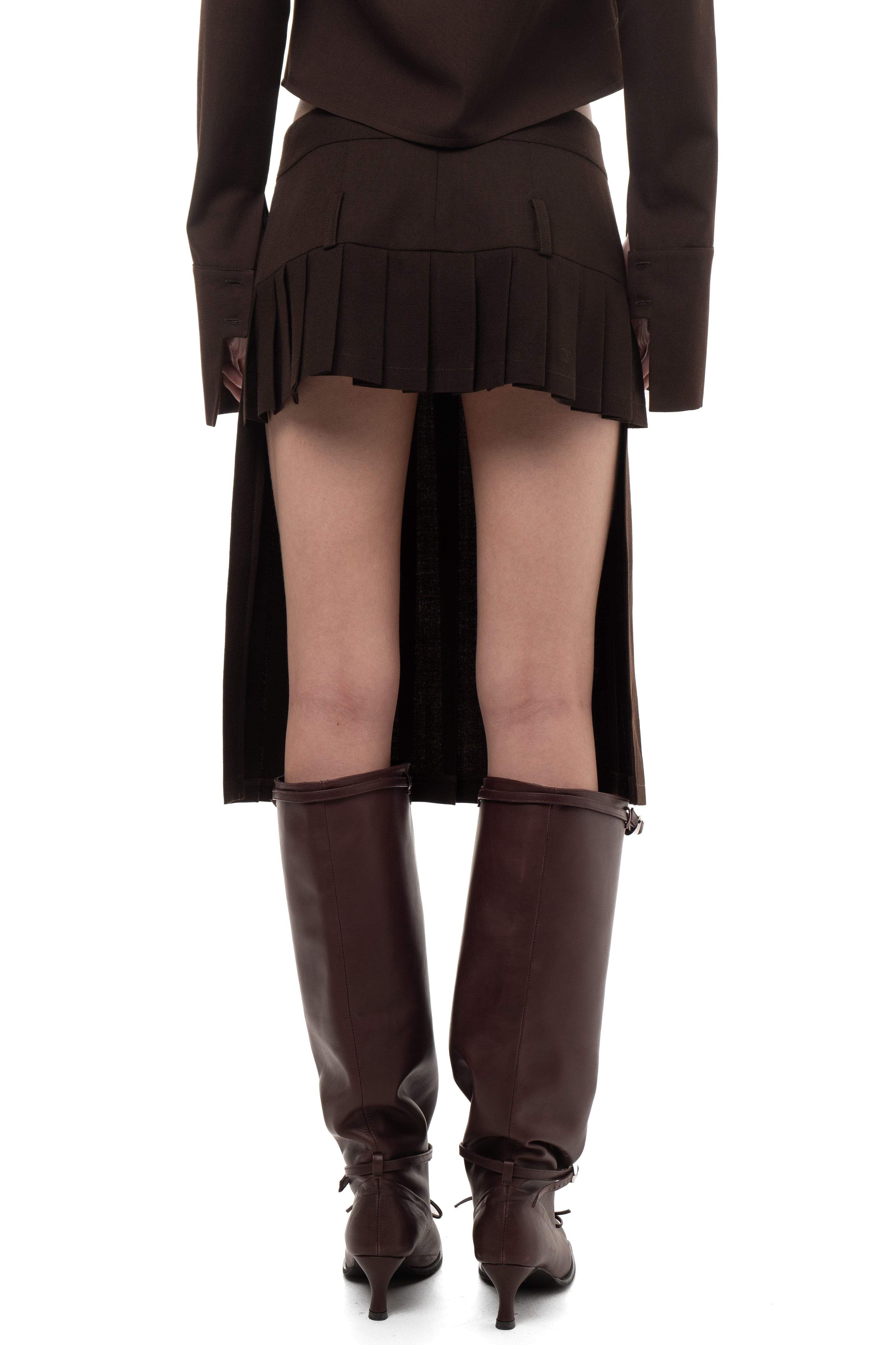 Pleated midi/mini skirt brown