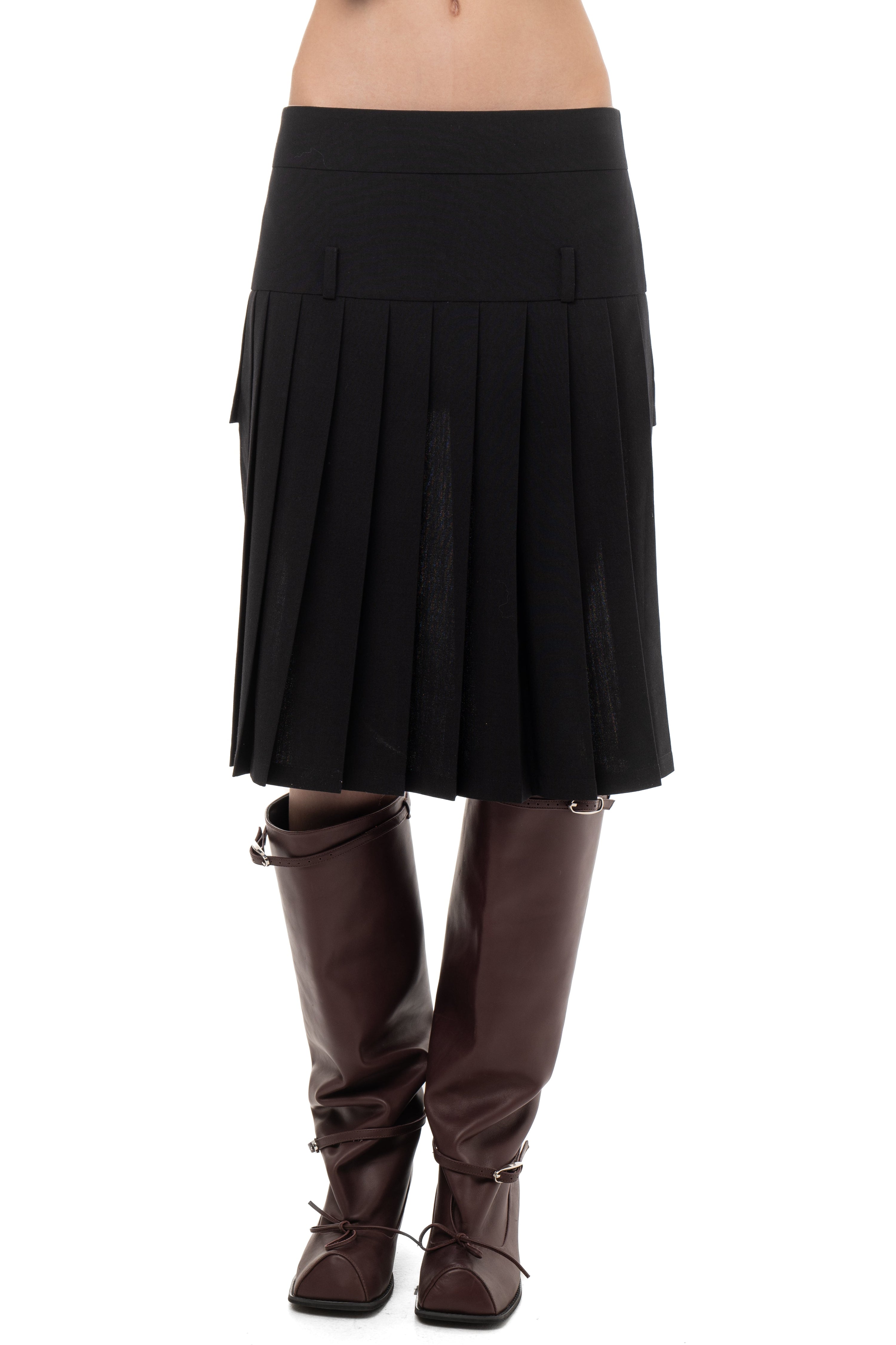 Pleated midi/mini skirt brown
