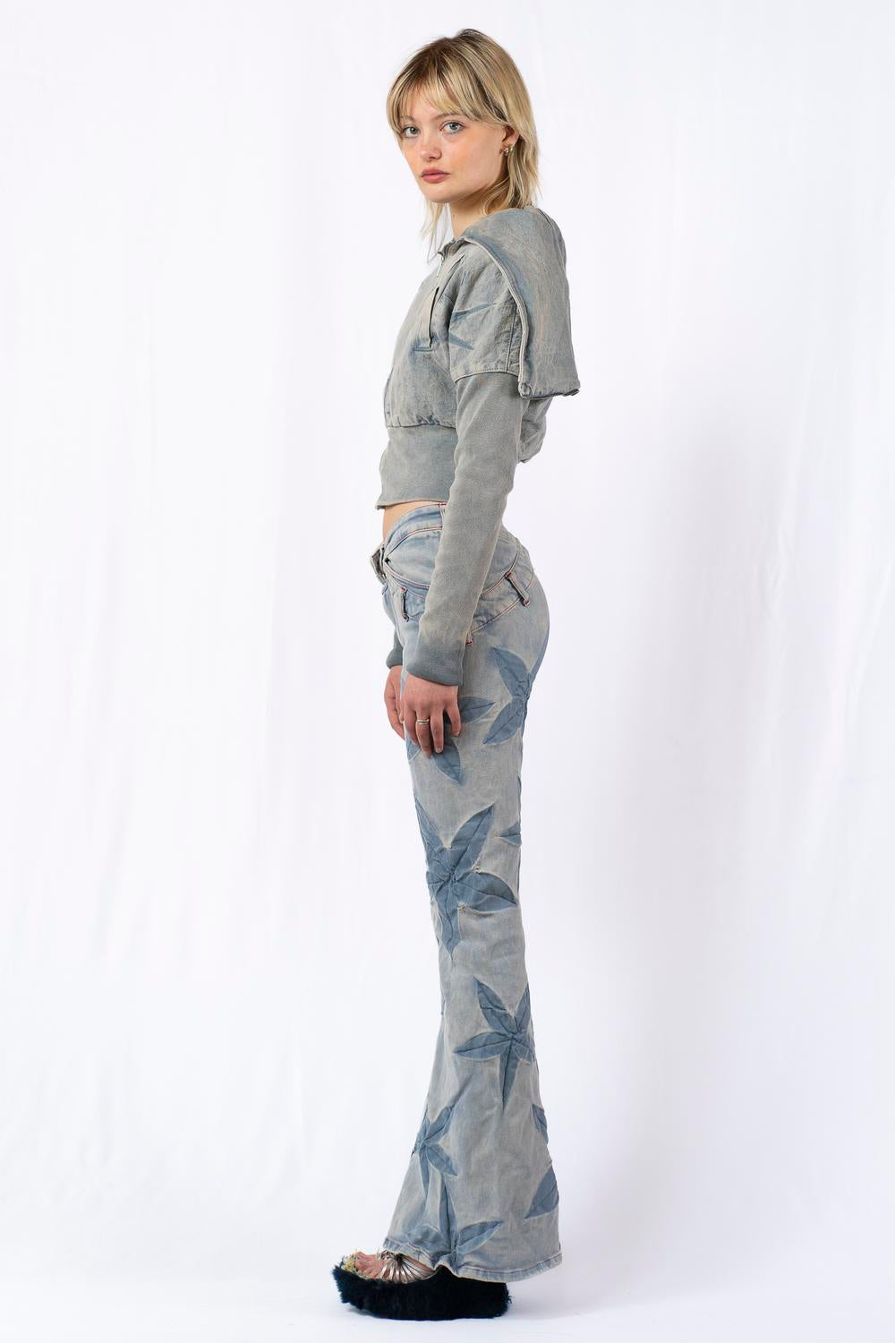 Tribal Flower Bias Cut Jeans