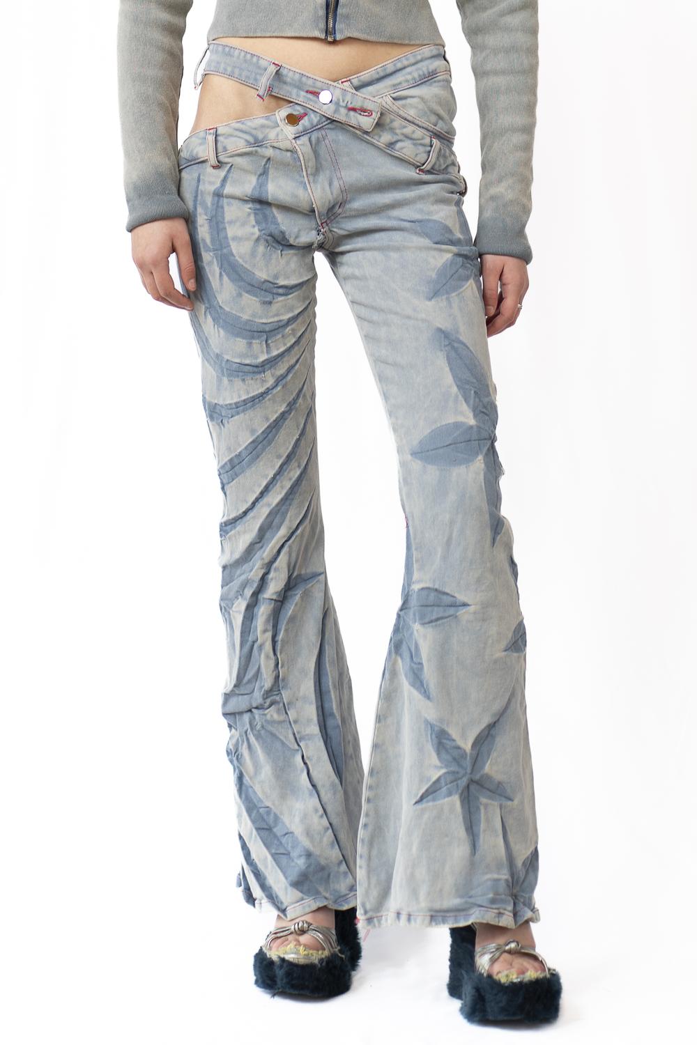 Tribal Flower Bias Cut Jeans