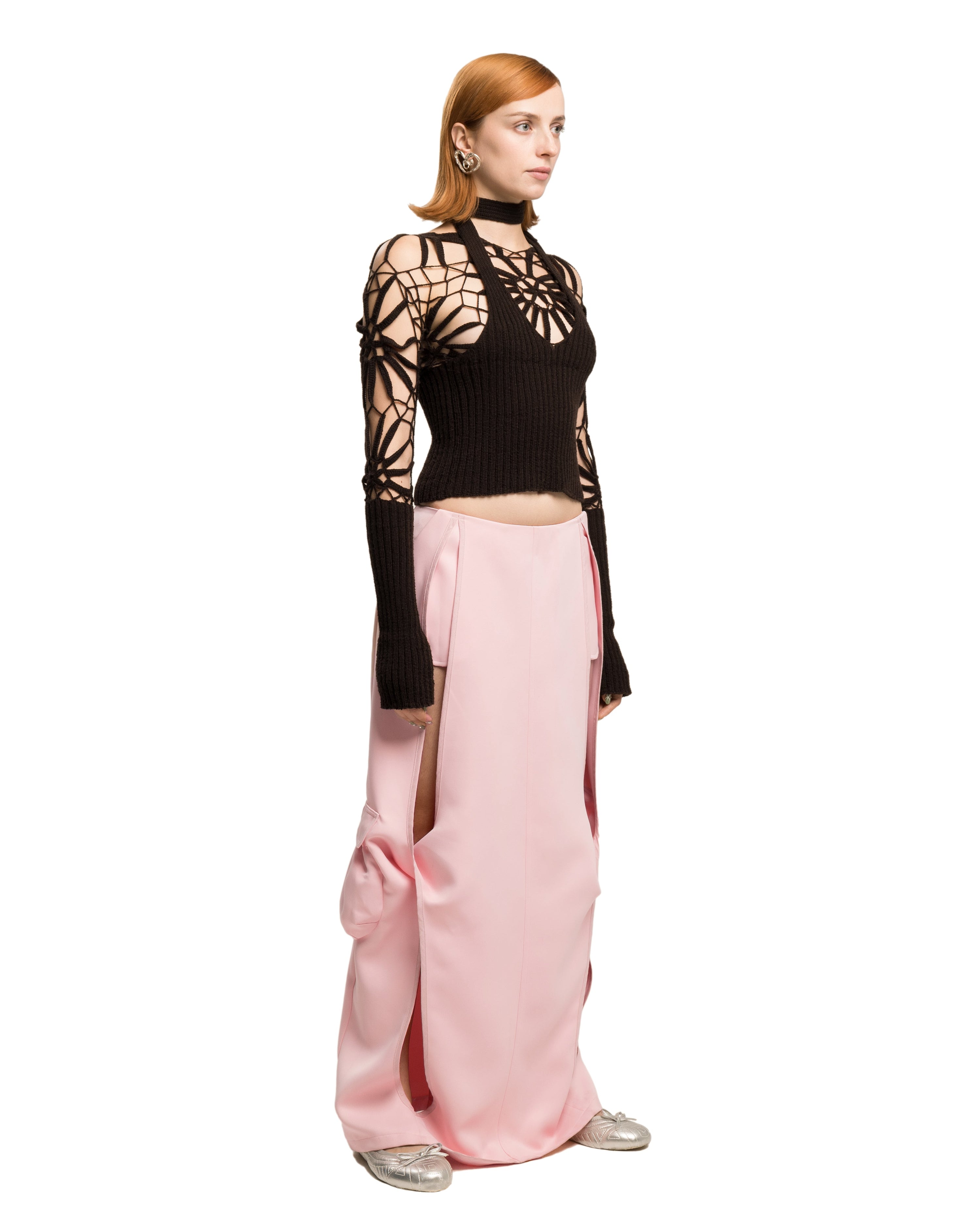 Crochet wool scarf top in brown