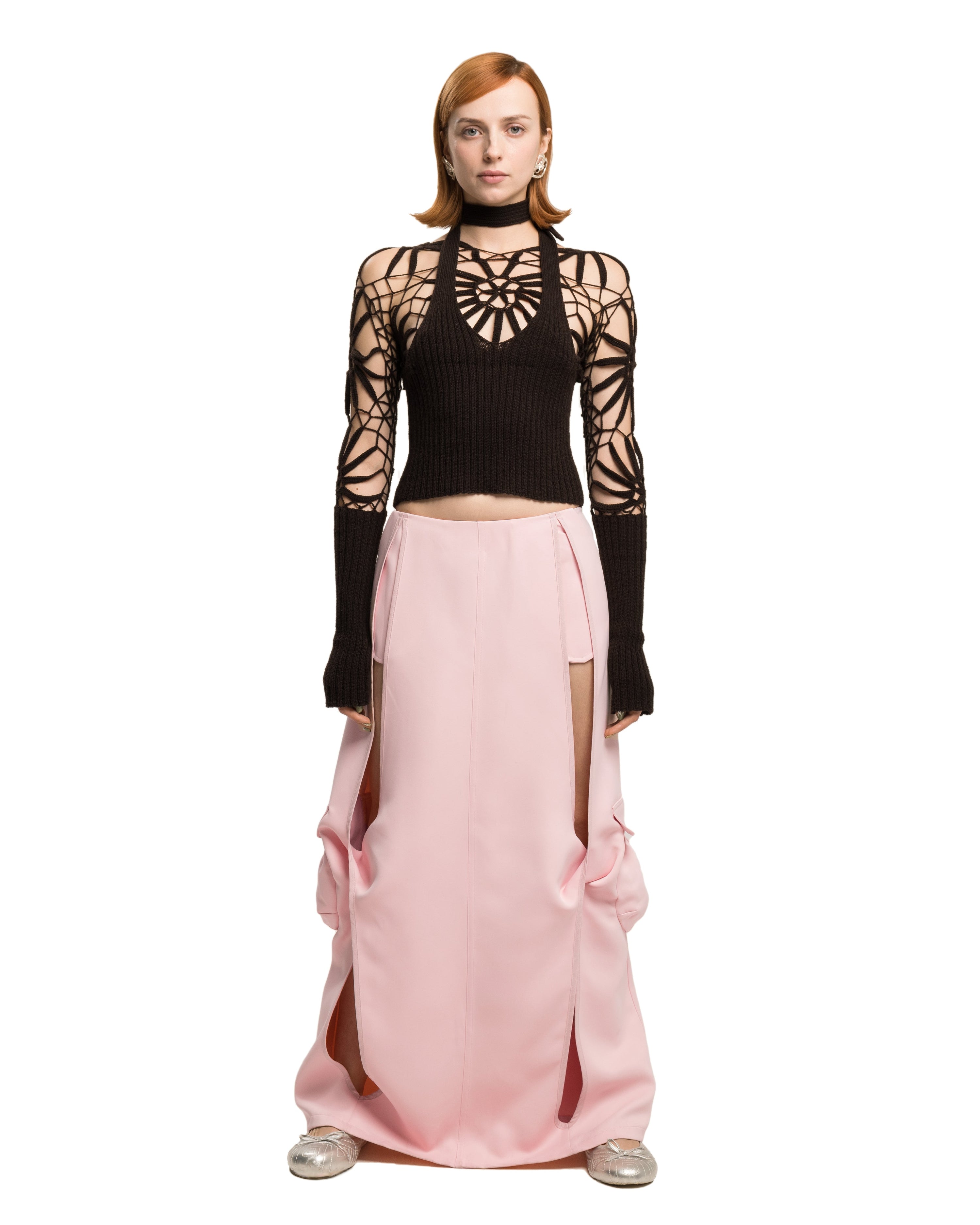 Crochet wool scarf top in brown