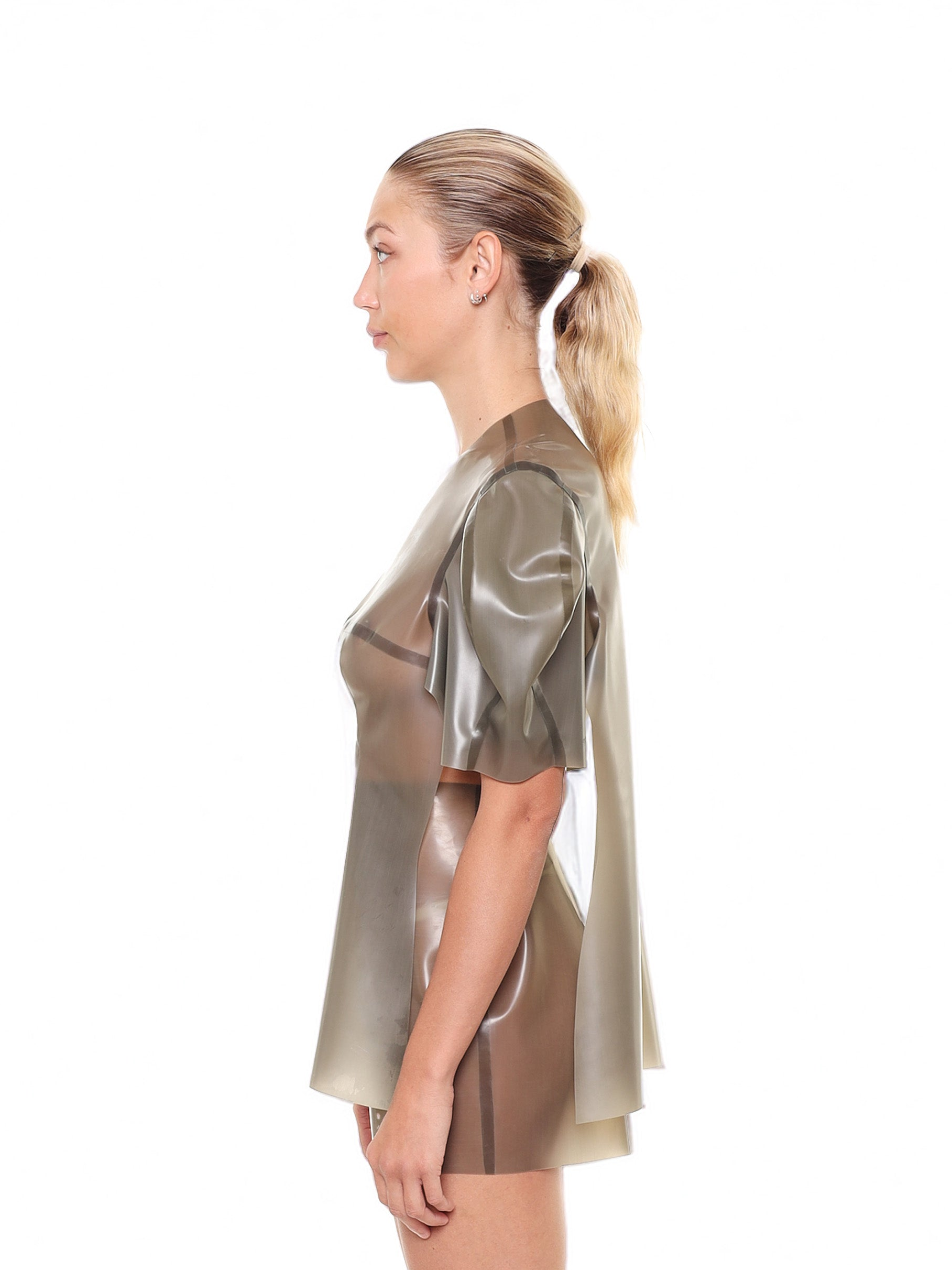 Grey short sleeve structured cape top