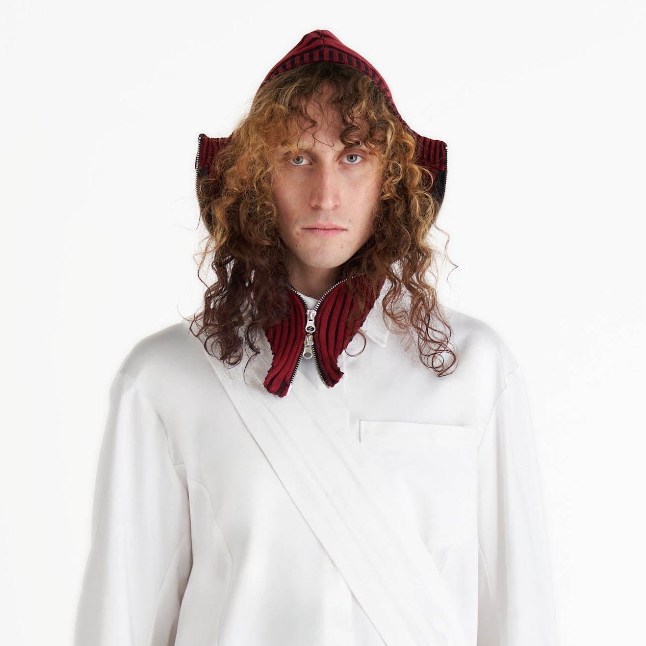 Knit zip balaclava red