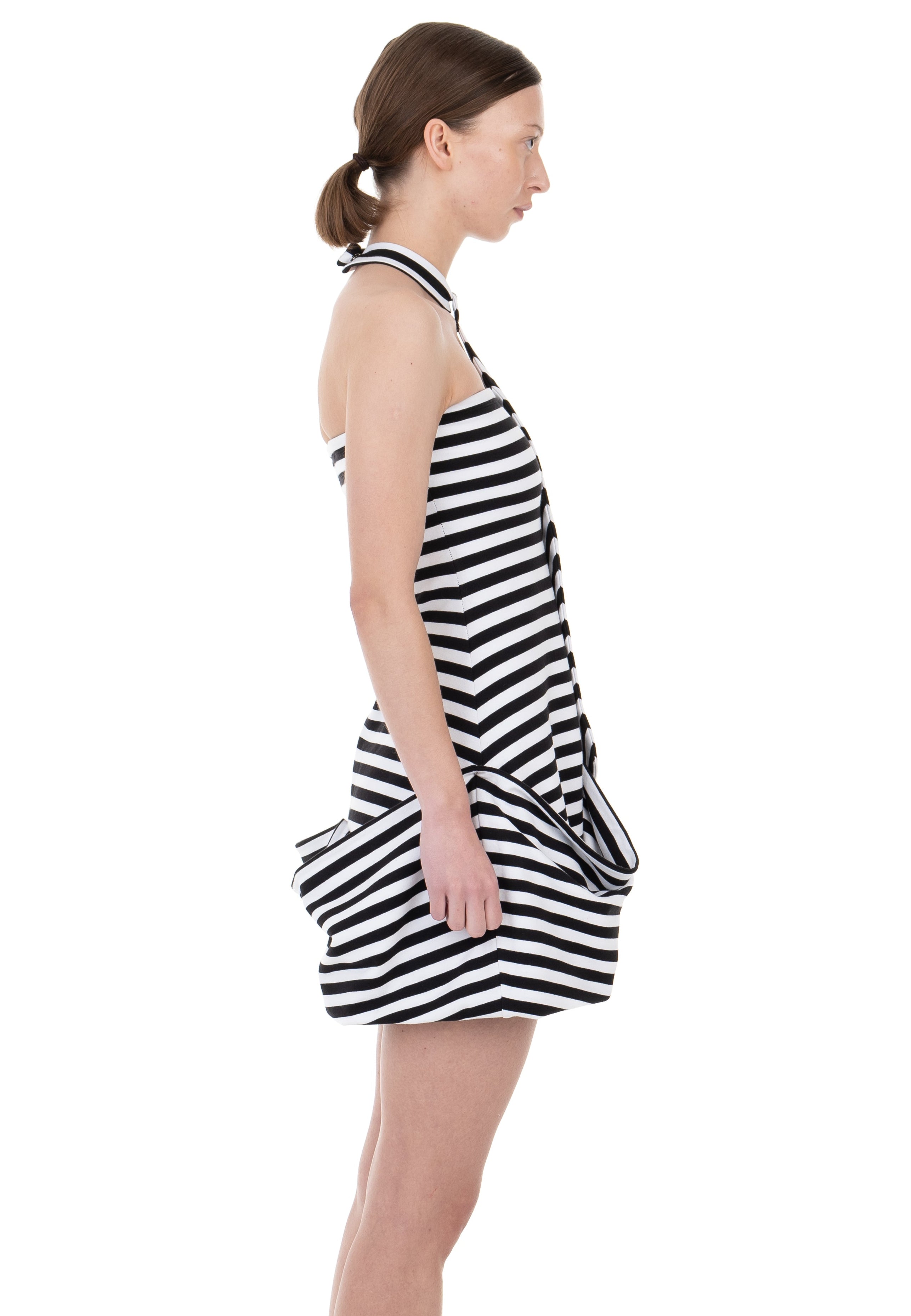 Necktie draped dress striped