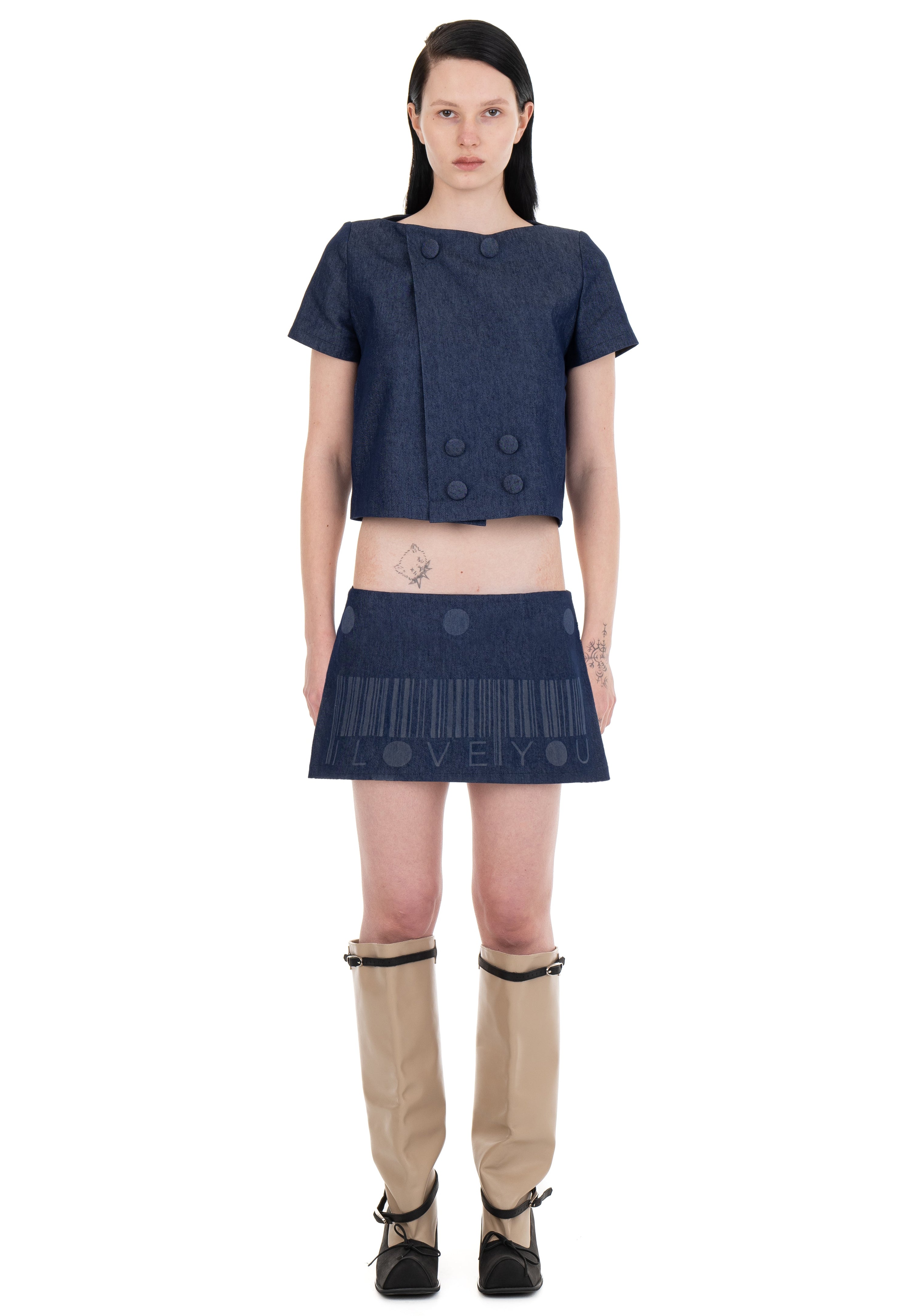 I love you denim mini skirt