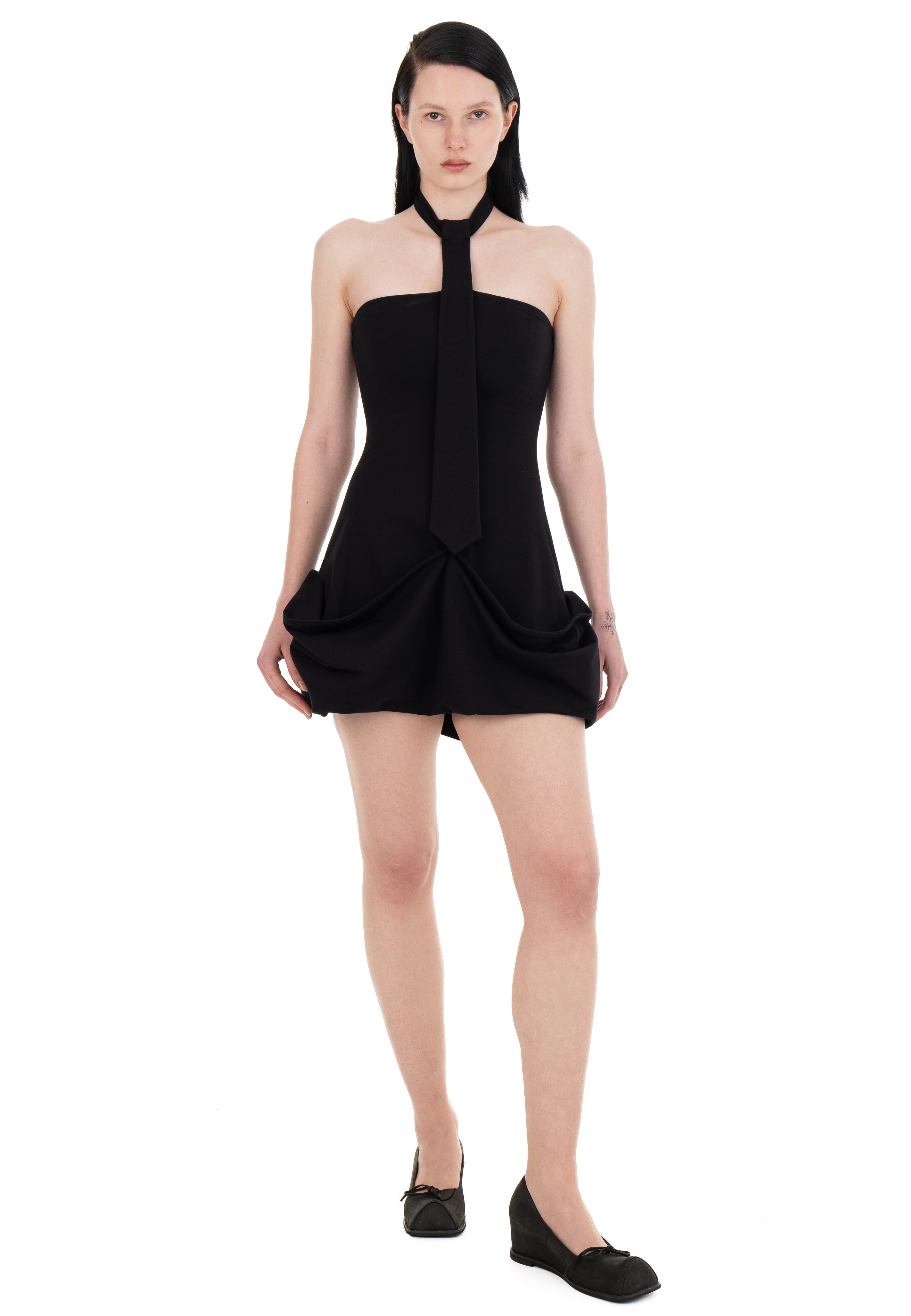 Necktie draped dress black