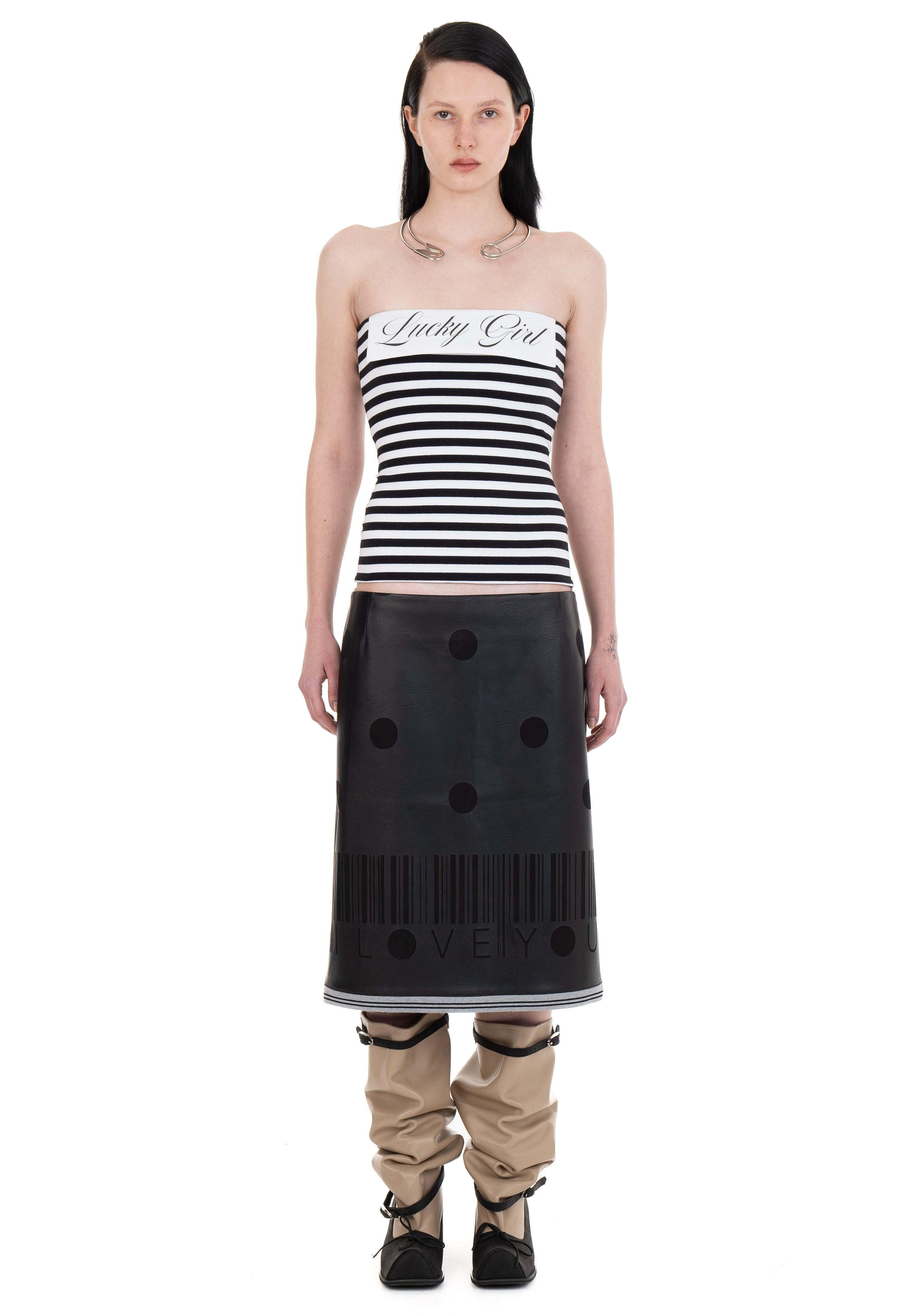 I love you leather midi skirt