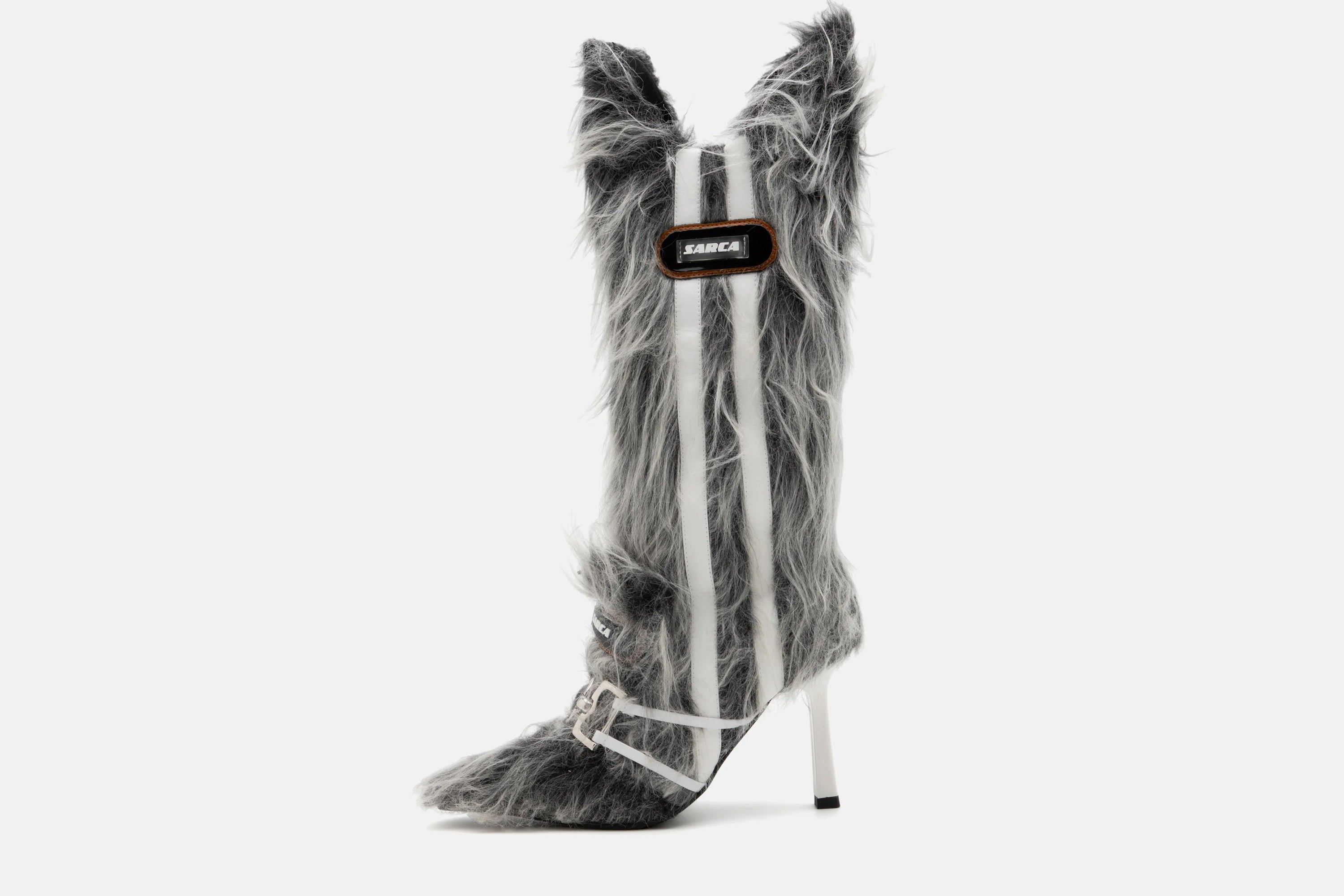 -fuzzy gray knee high boots