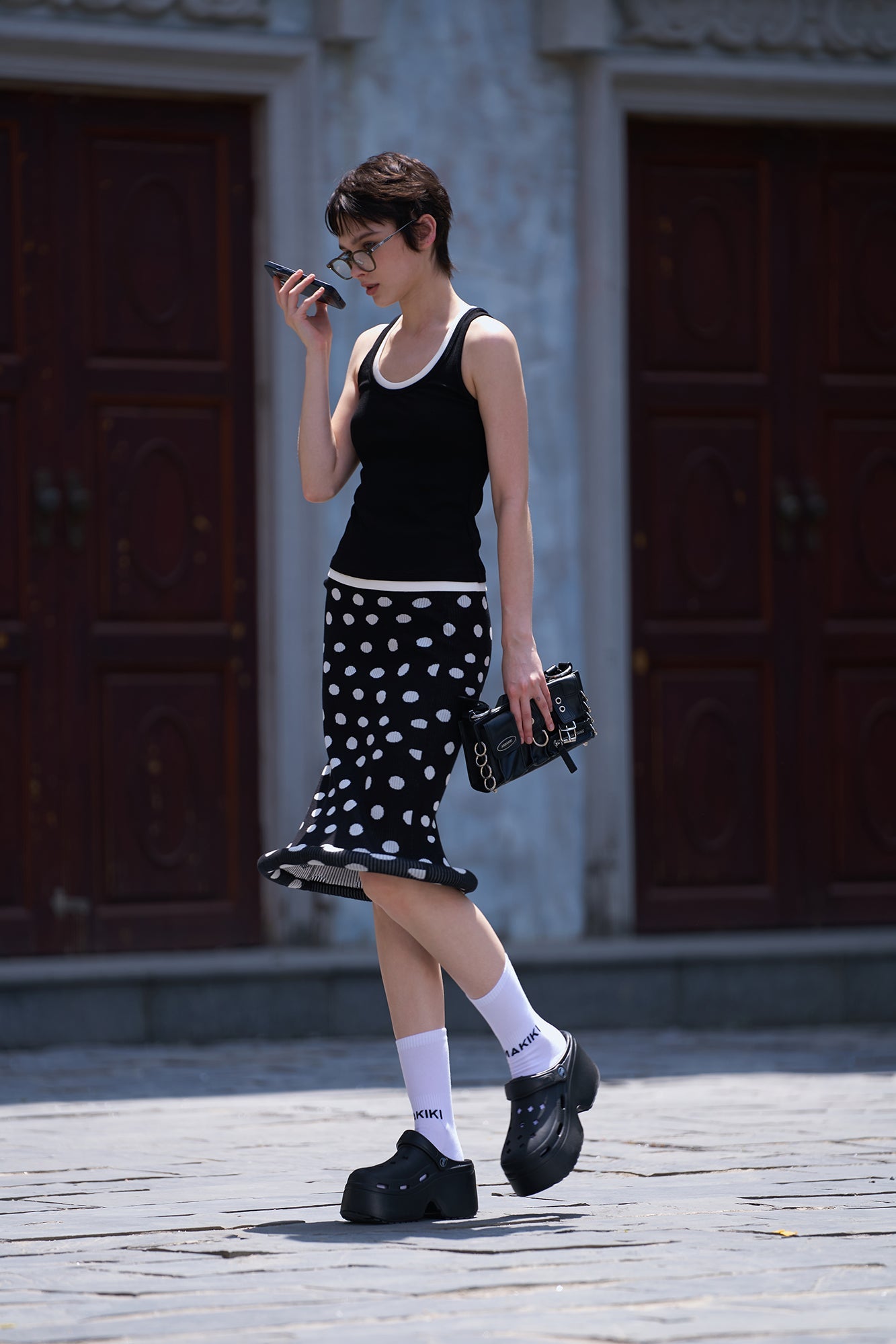 Rib knit contrast tank top