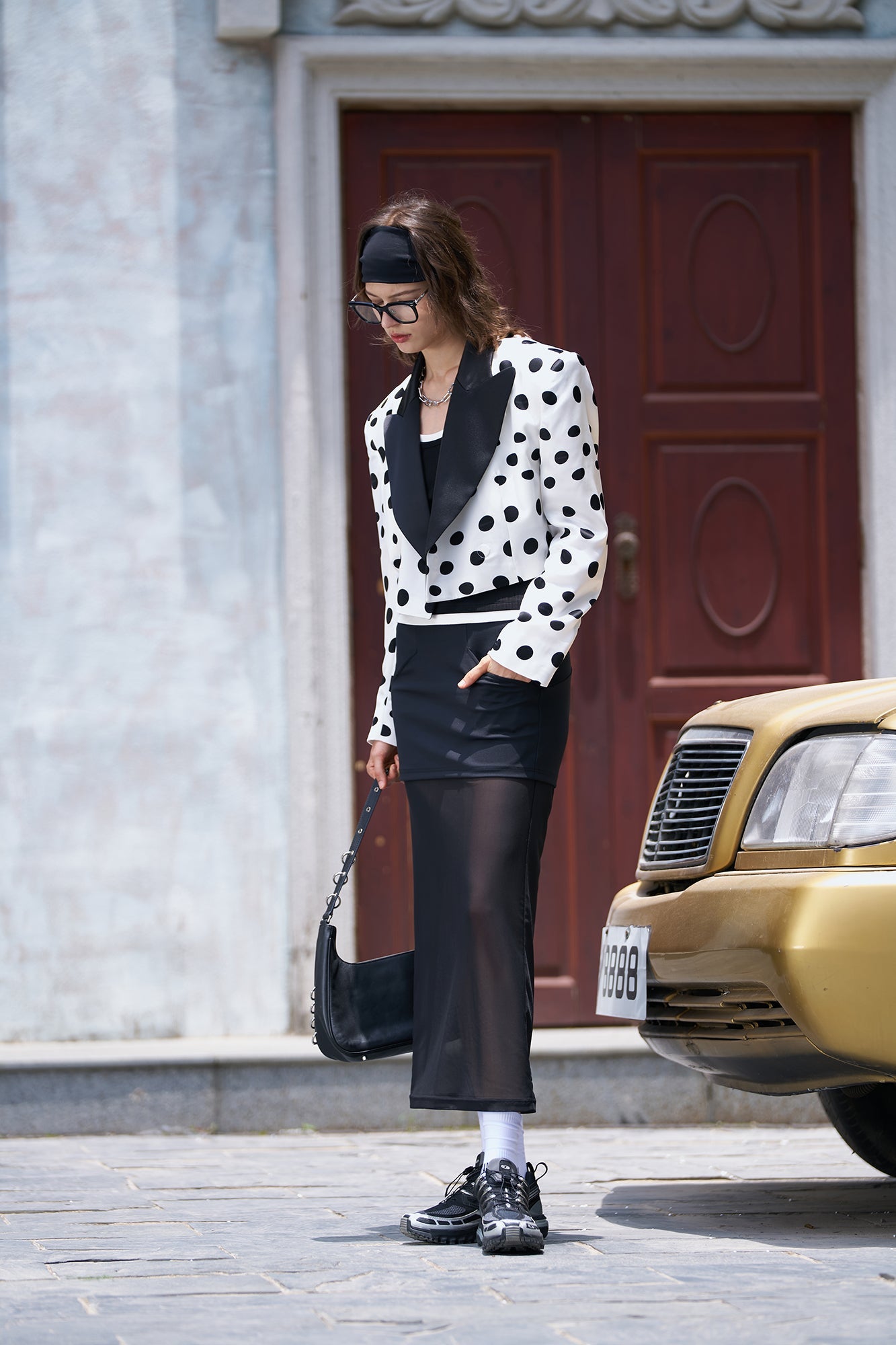 Twisted polka dot short suit