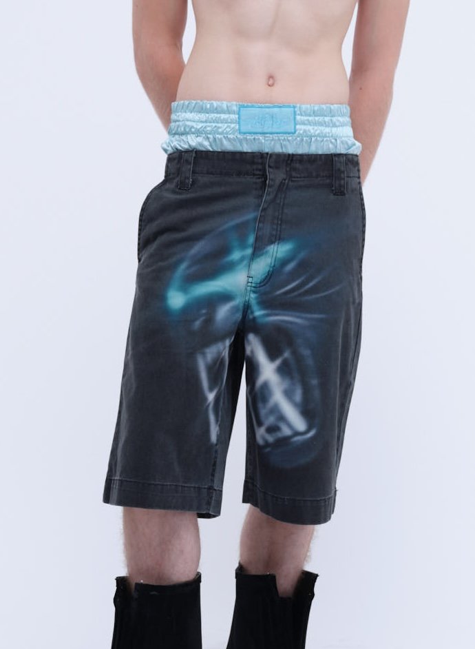 Printed denim shorts