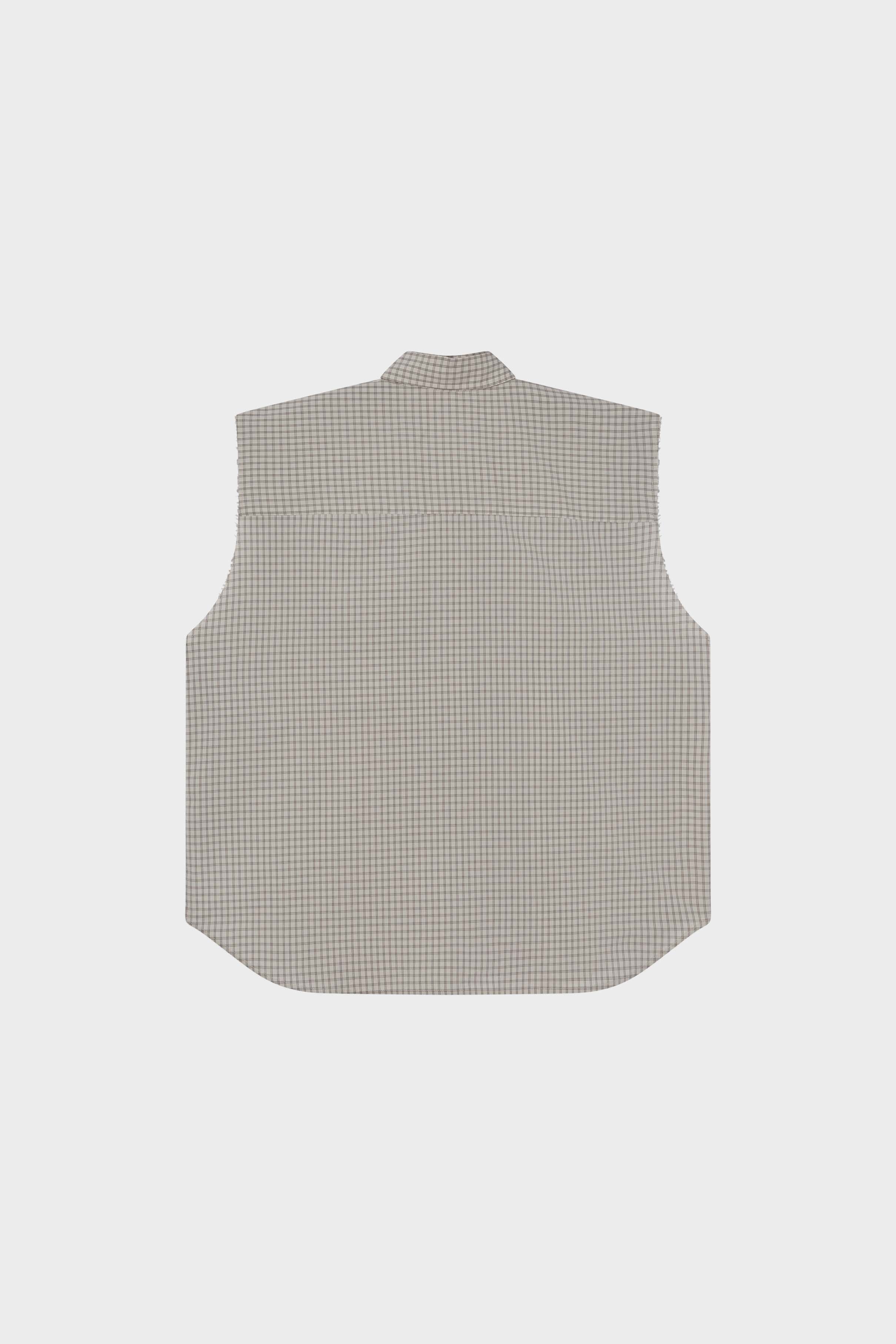 Sleeveless clover shirt linen / check brown