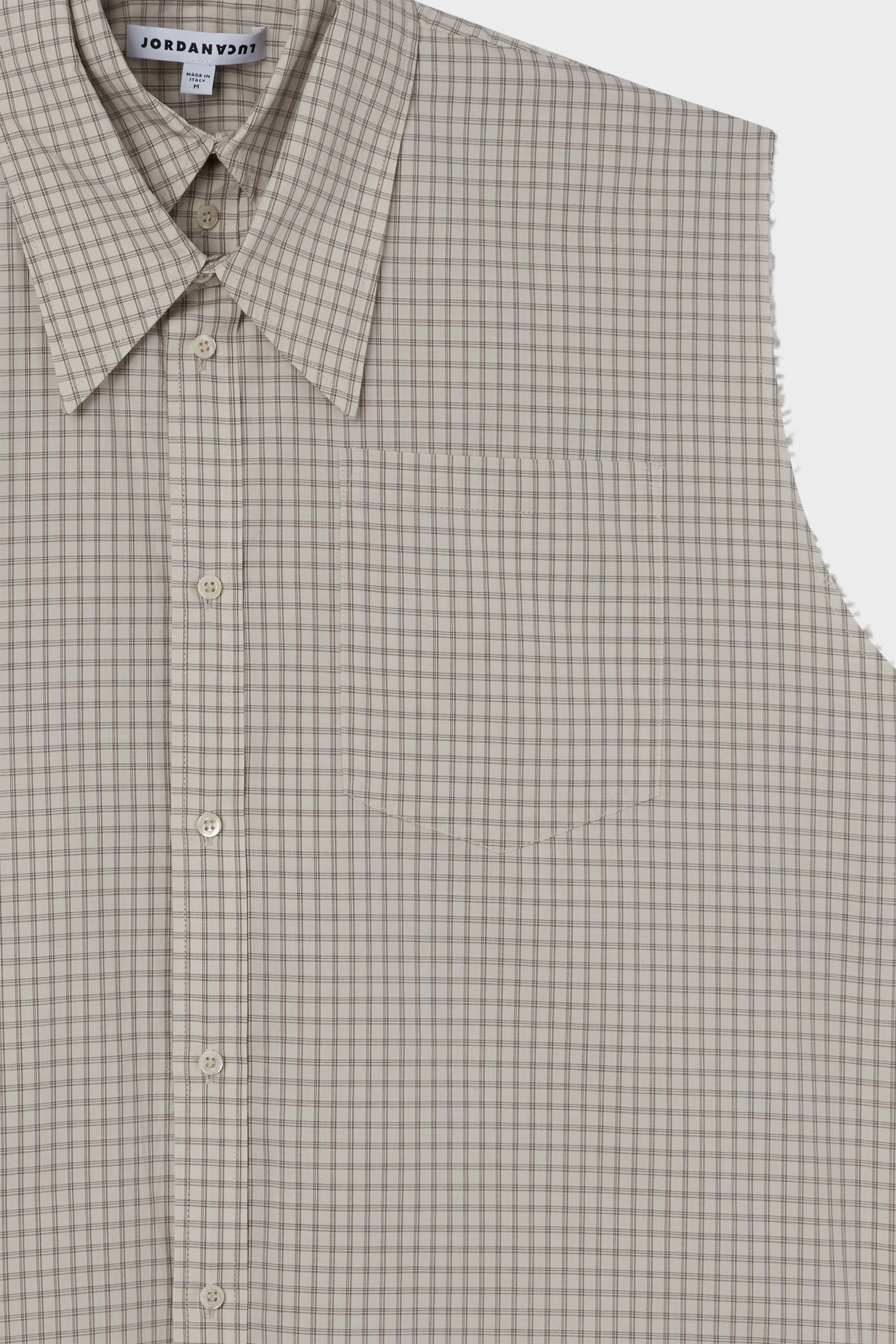 Sleeveless clover shirt linen / check brown