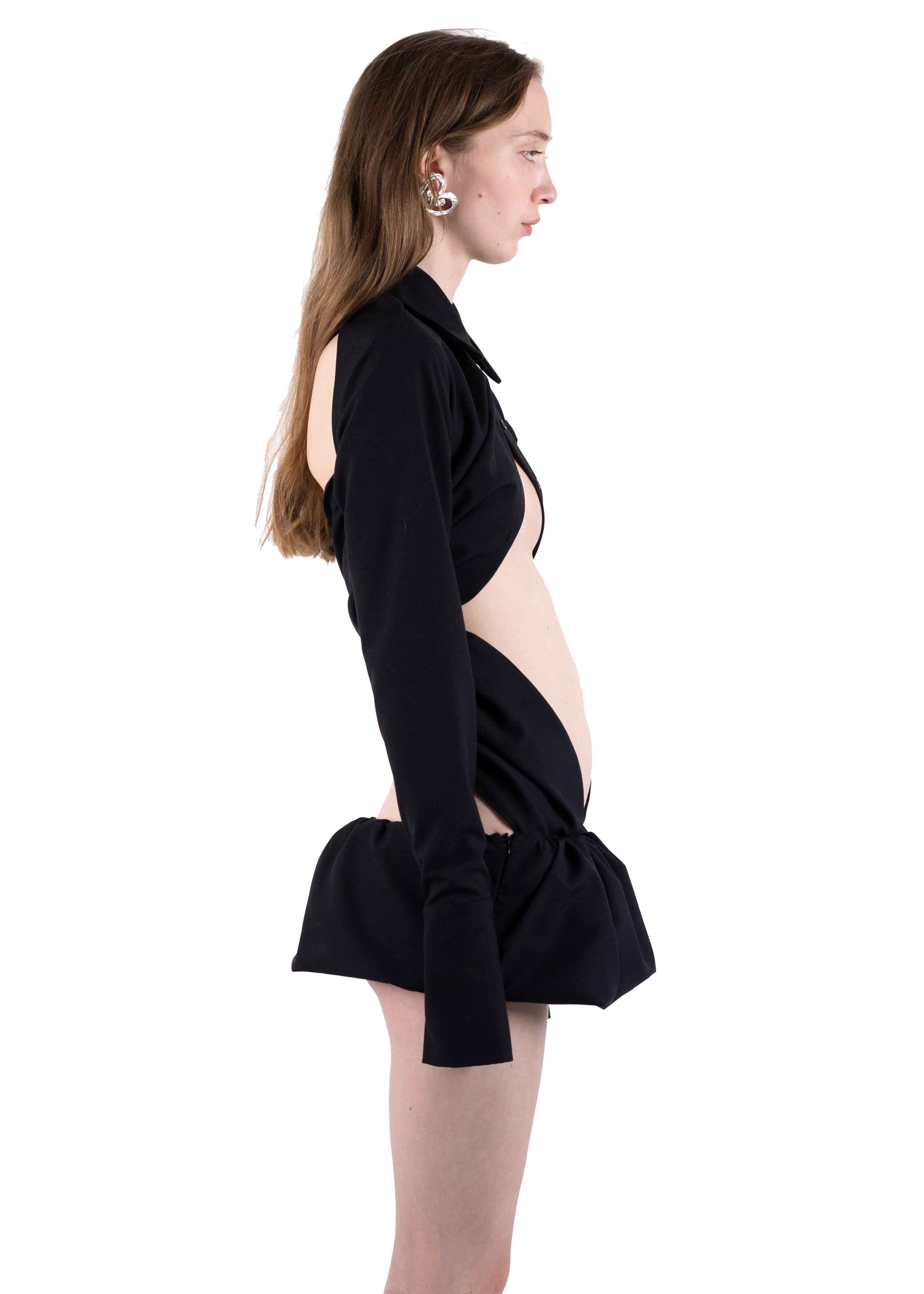 Ss24 draped wool shirt dress in black