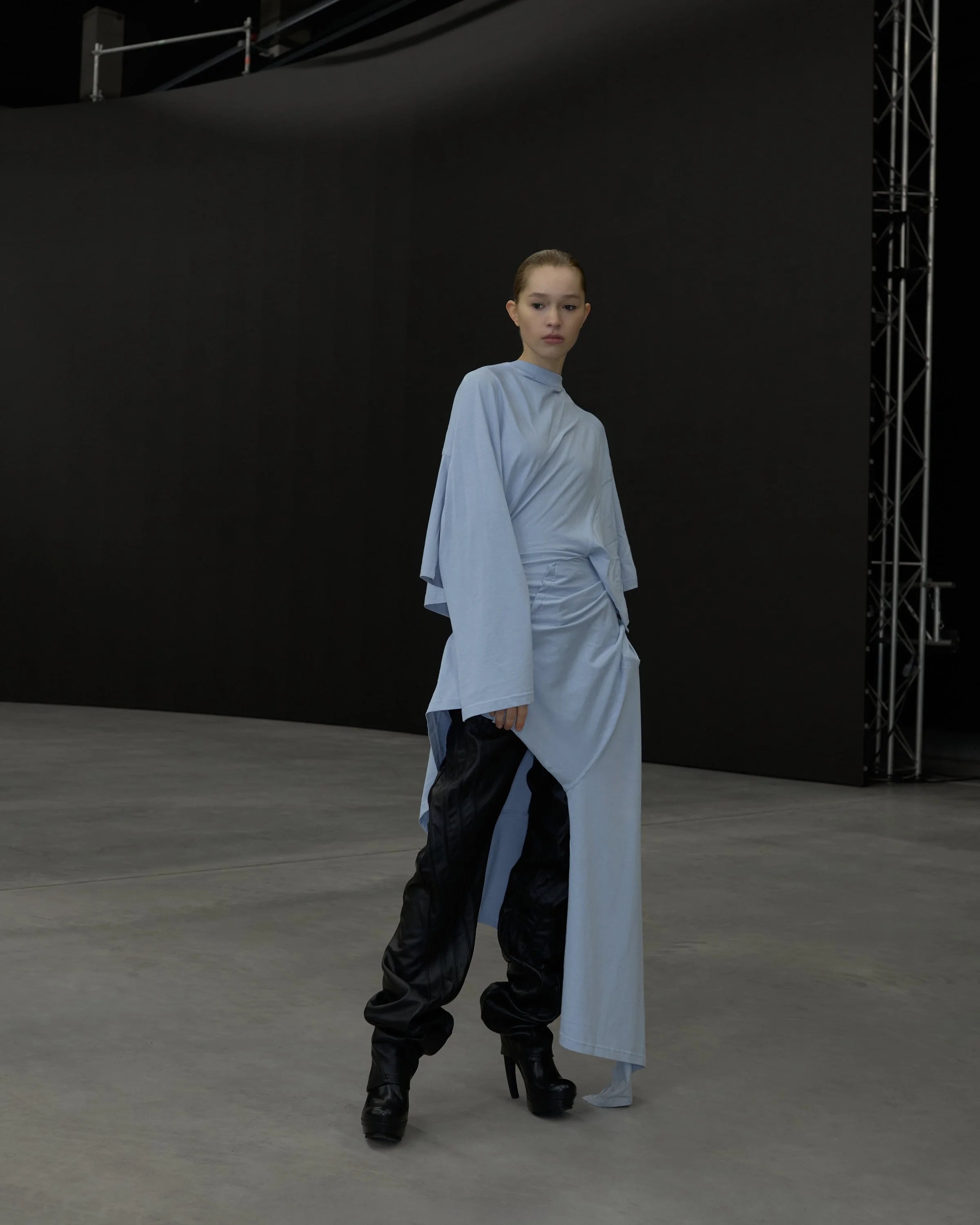 Distorted drape tee gown