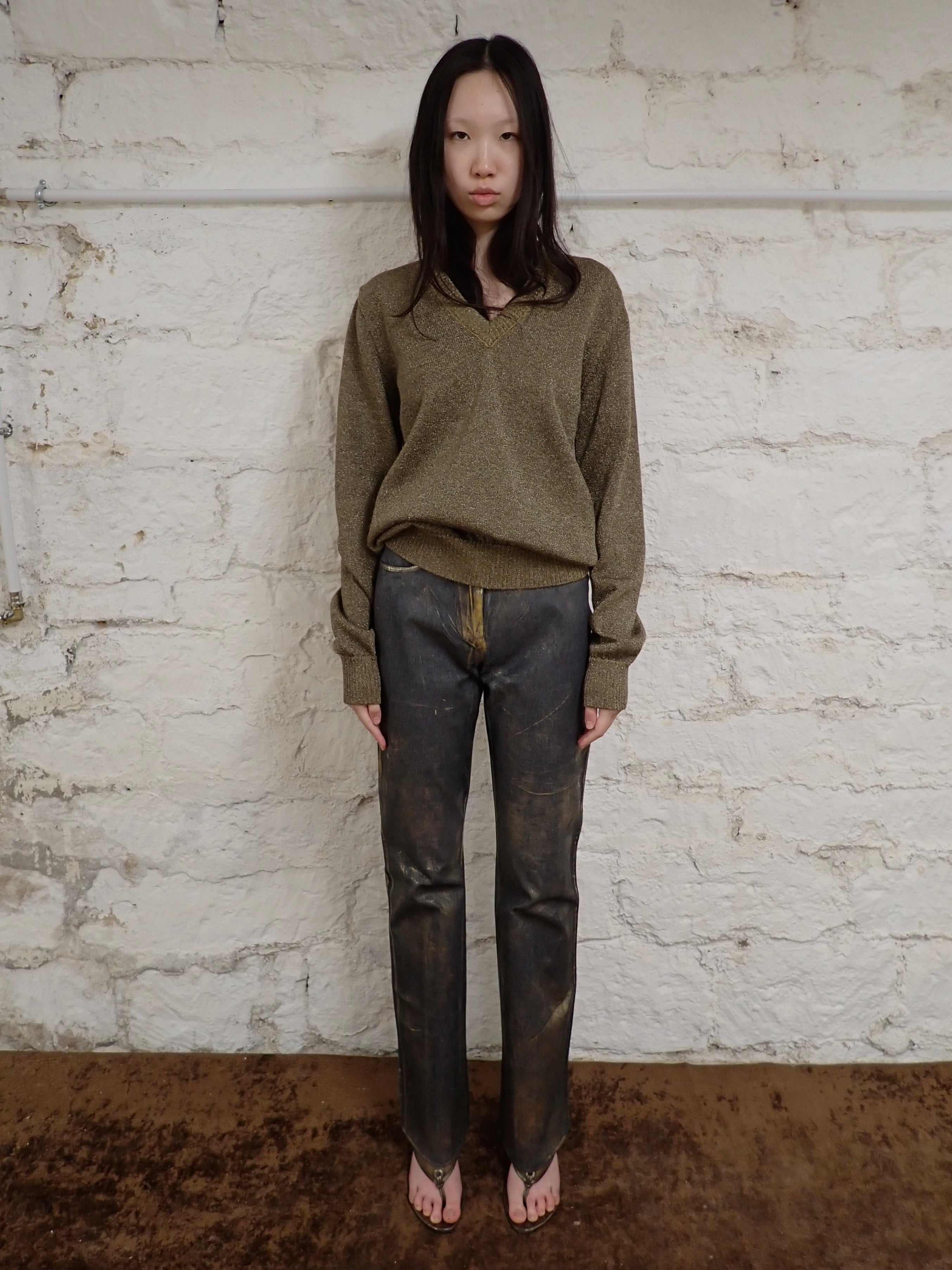 Golden washed trousers