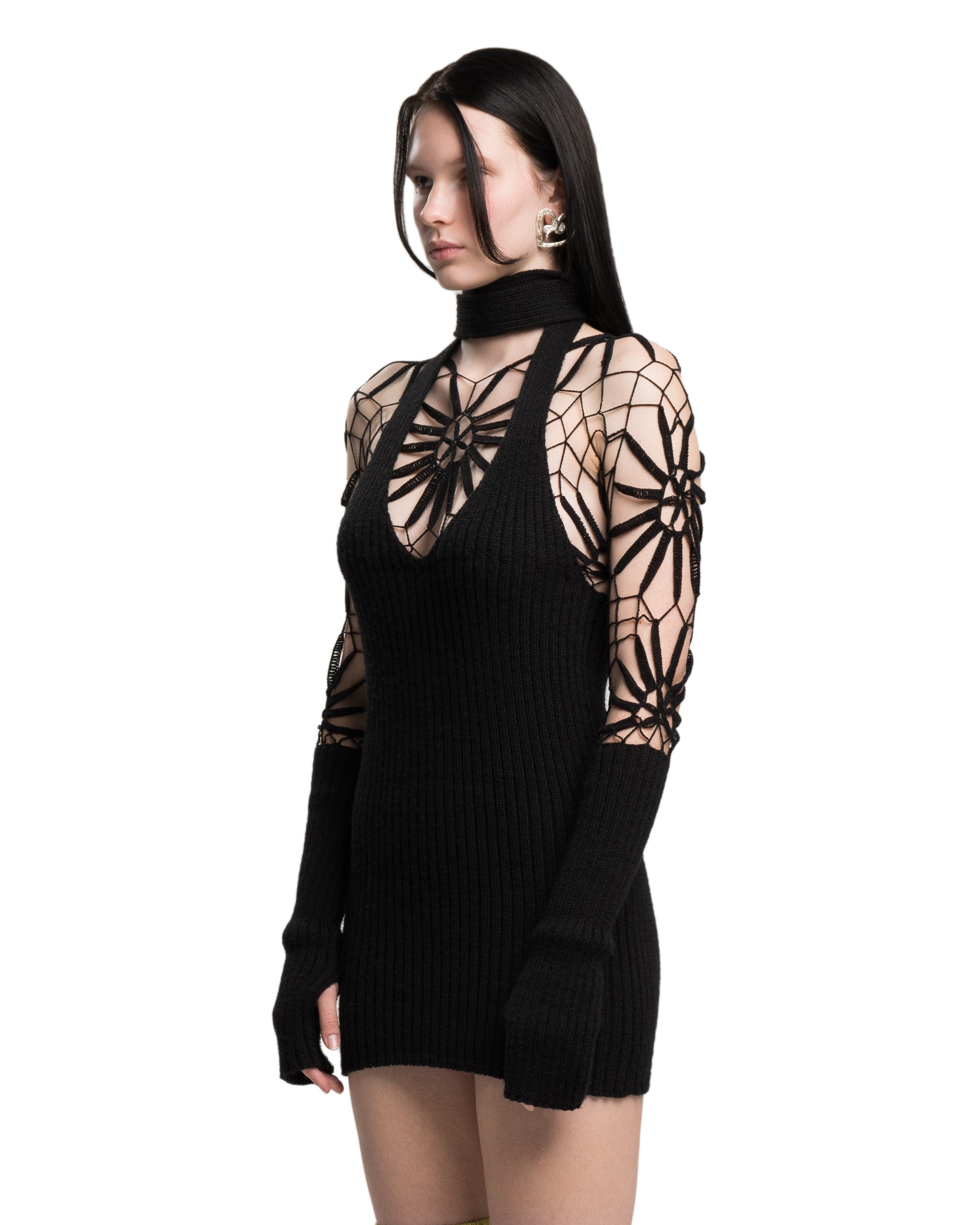 Handcrafted crochet scarf mini dress