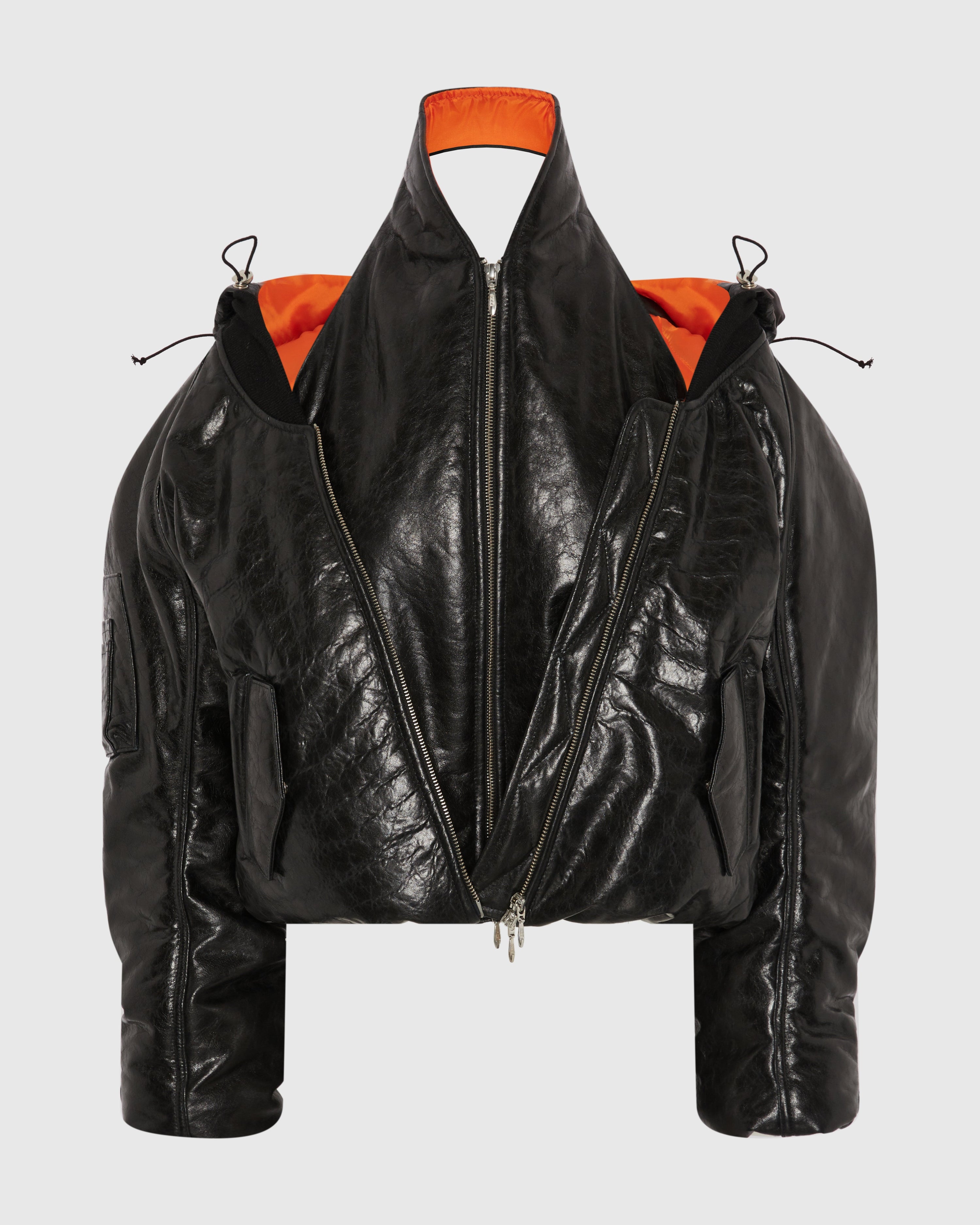Halter leather bomber jacket black