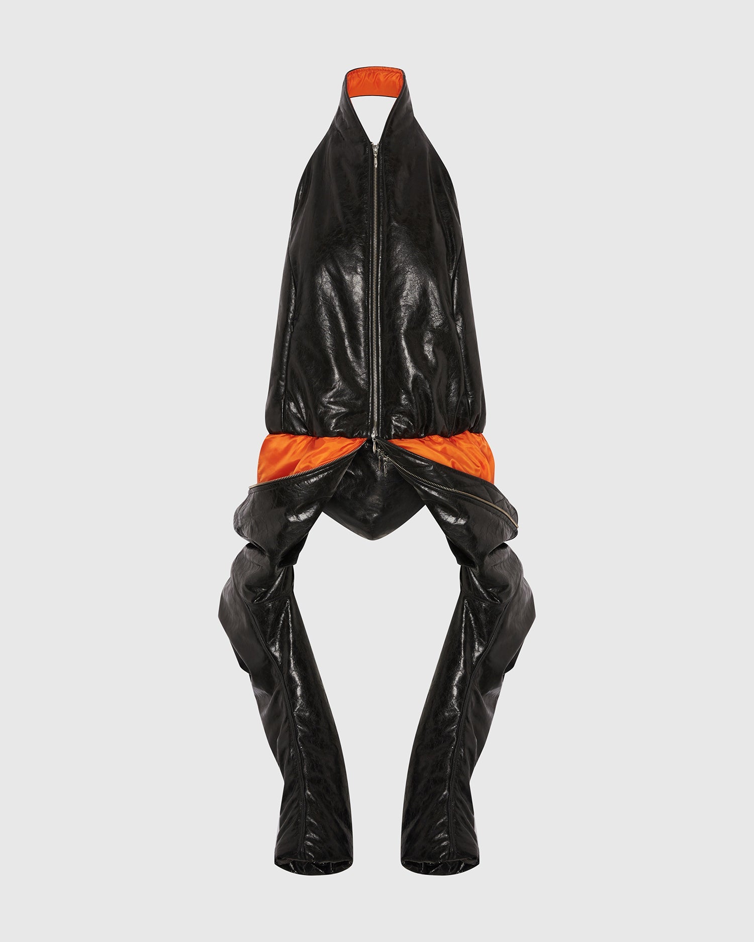 Halter leather bomber jacket black