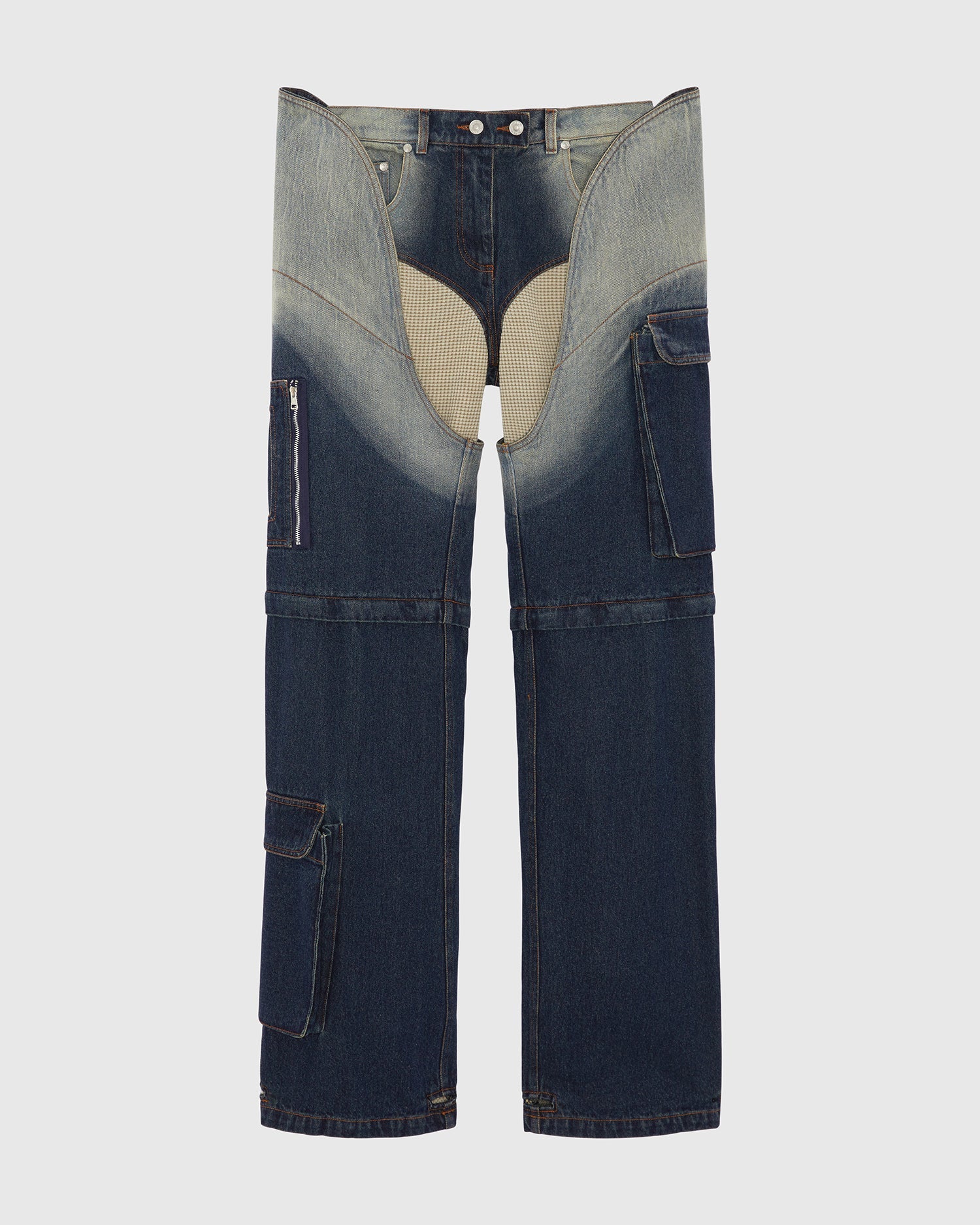 Denim cargo pants washed blue