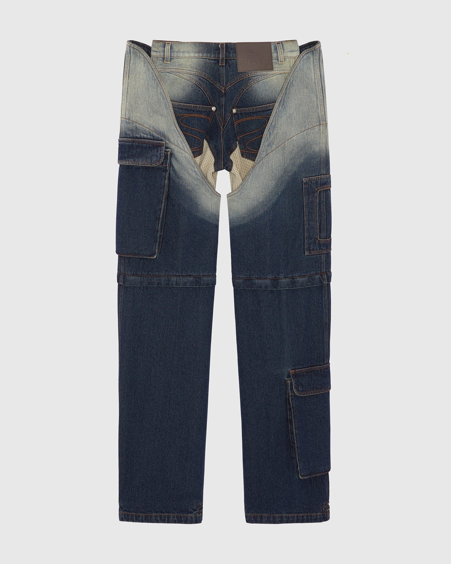 Denim cargo pants washed blue