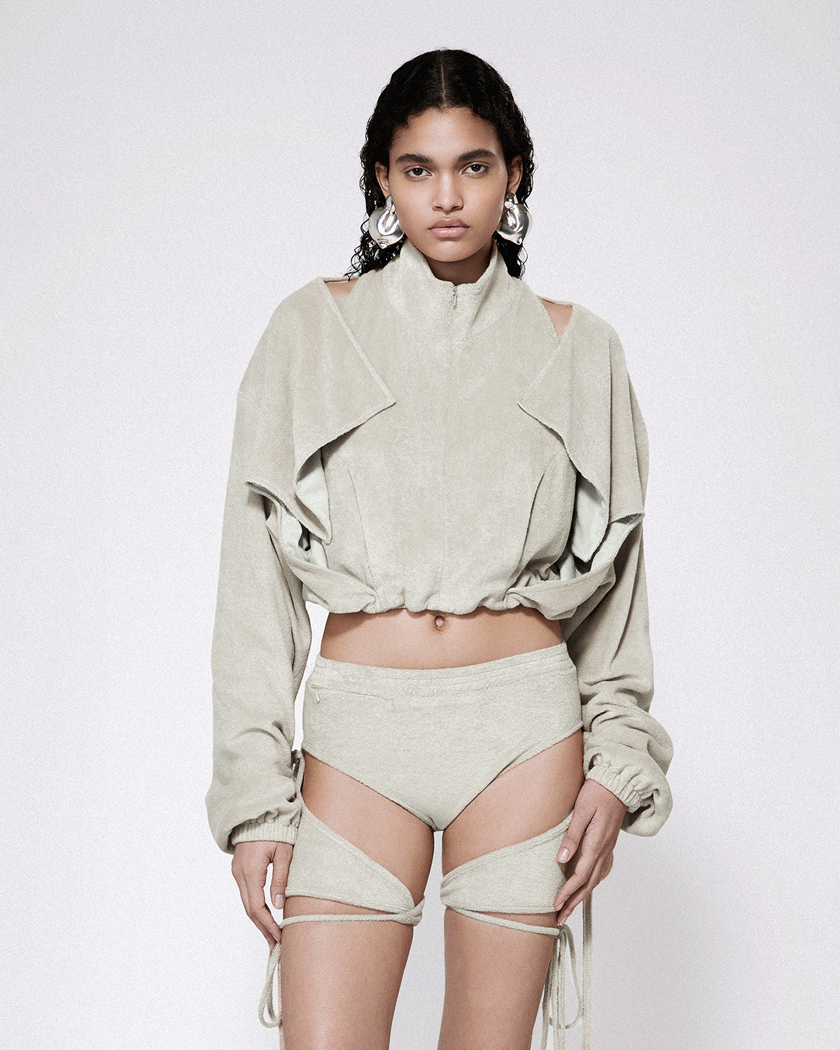 Cloaked zip up cape sand