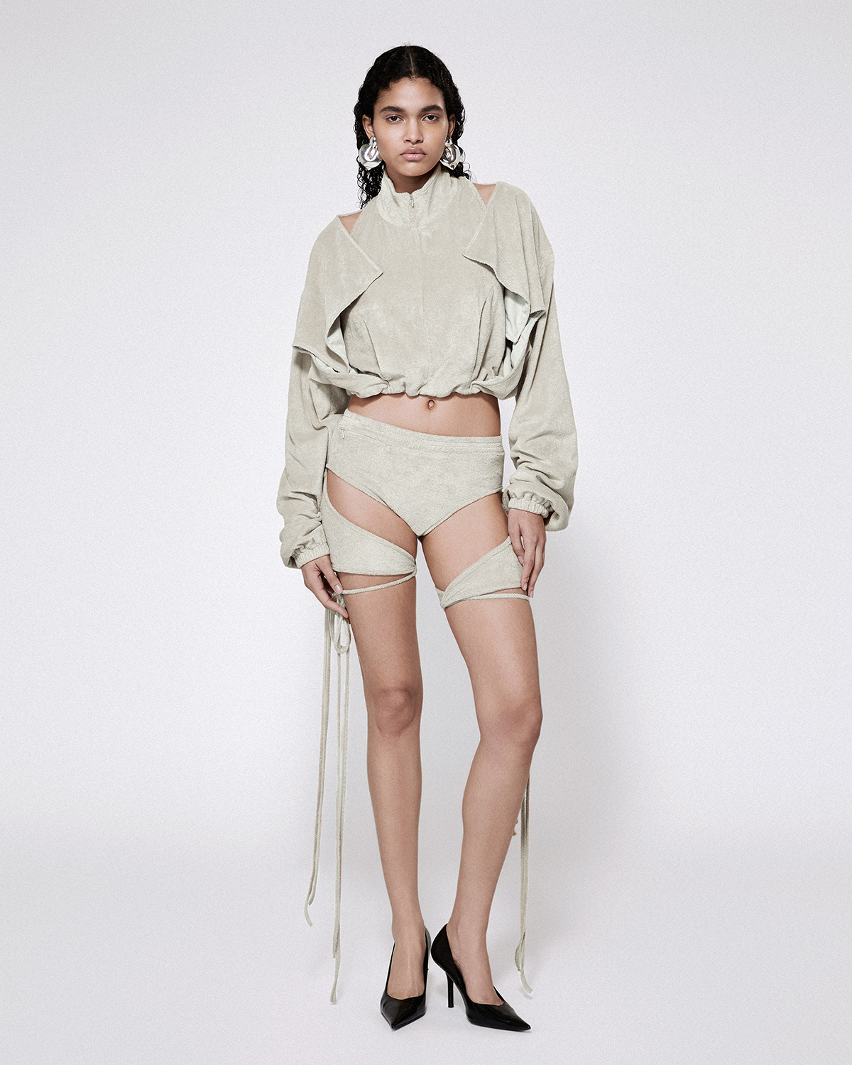 Cloaked zip up cape sand