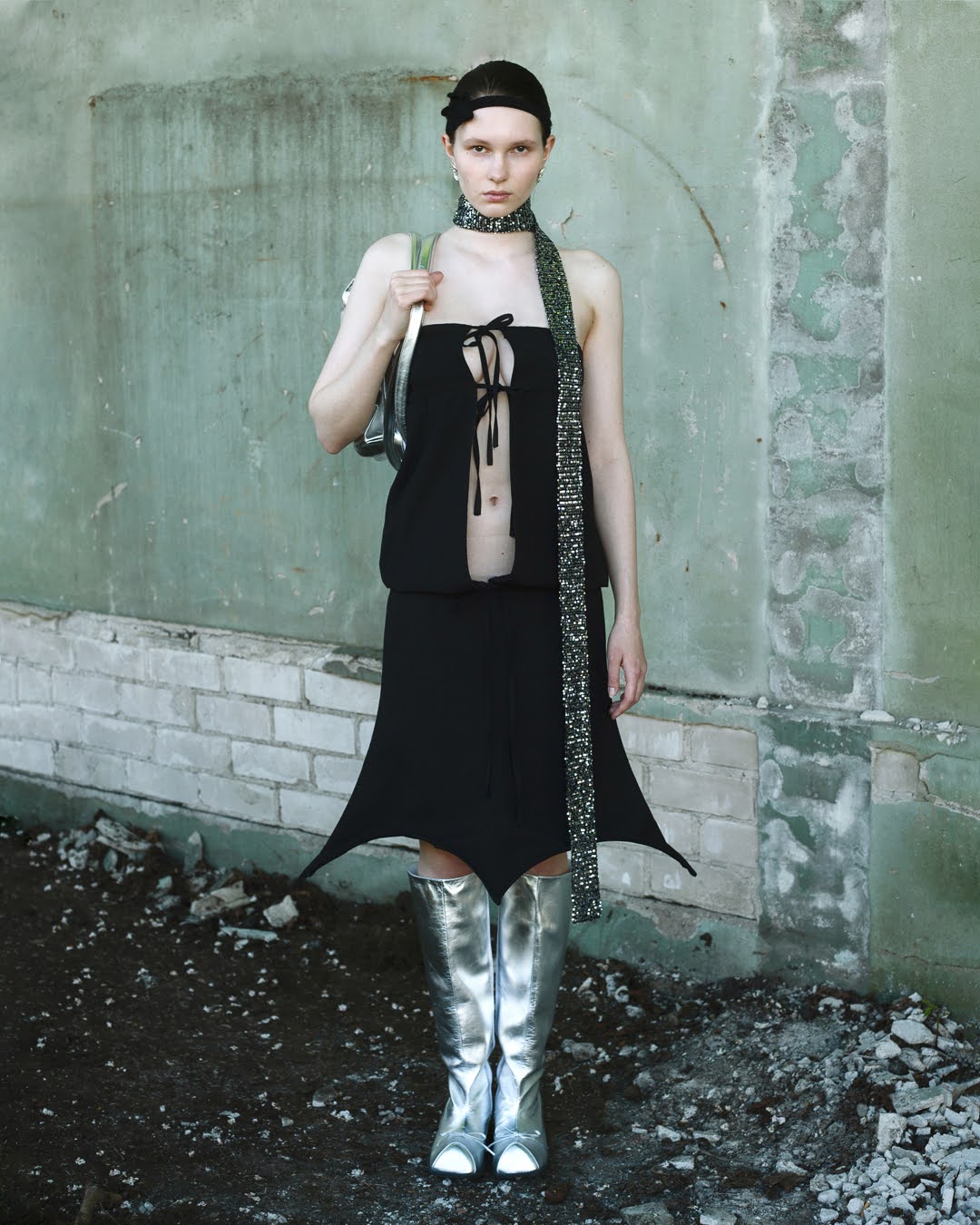 Ss24 wire dress in black wool