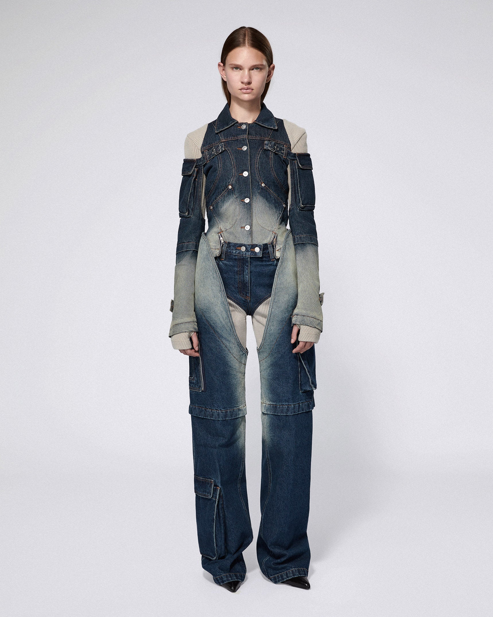 Denim cargo pants washed blue
