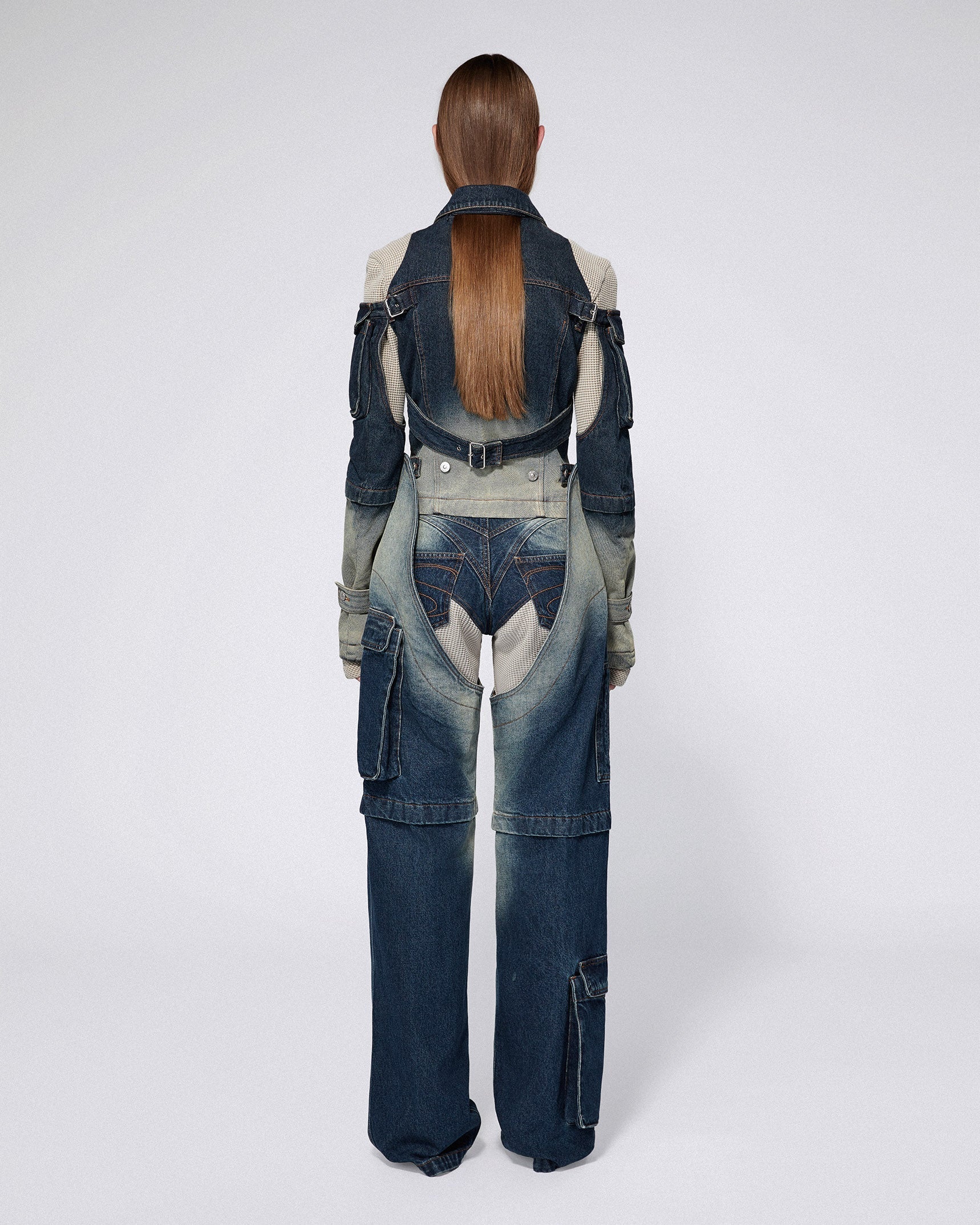 Denim cargo pants washed blue