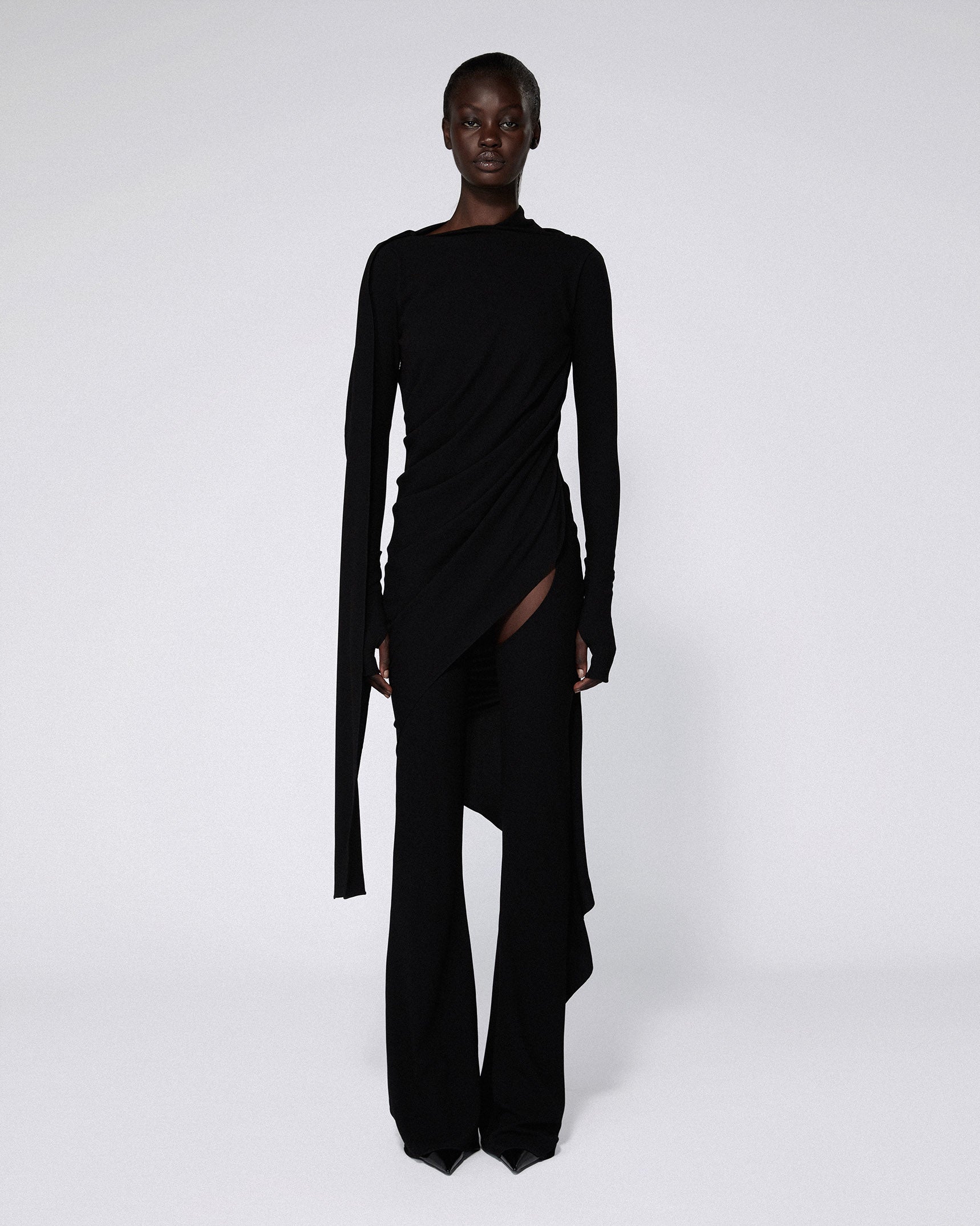 Slashed draped jumpsuit black