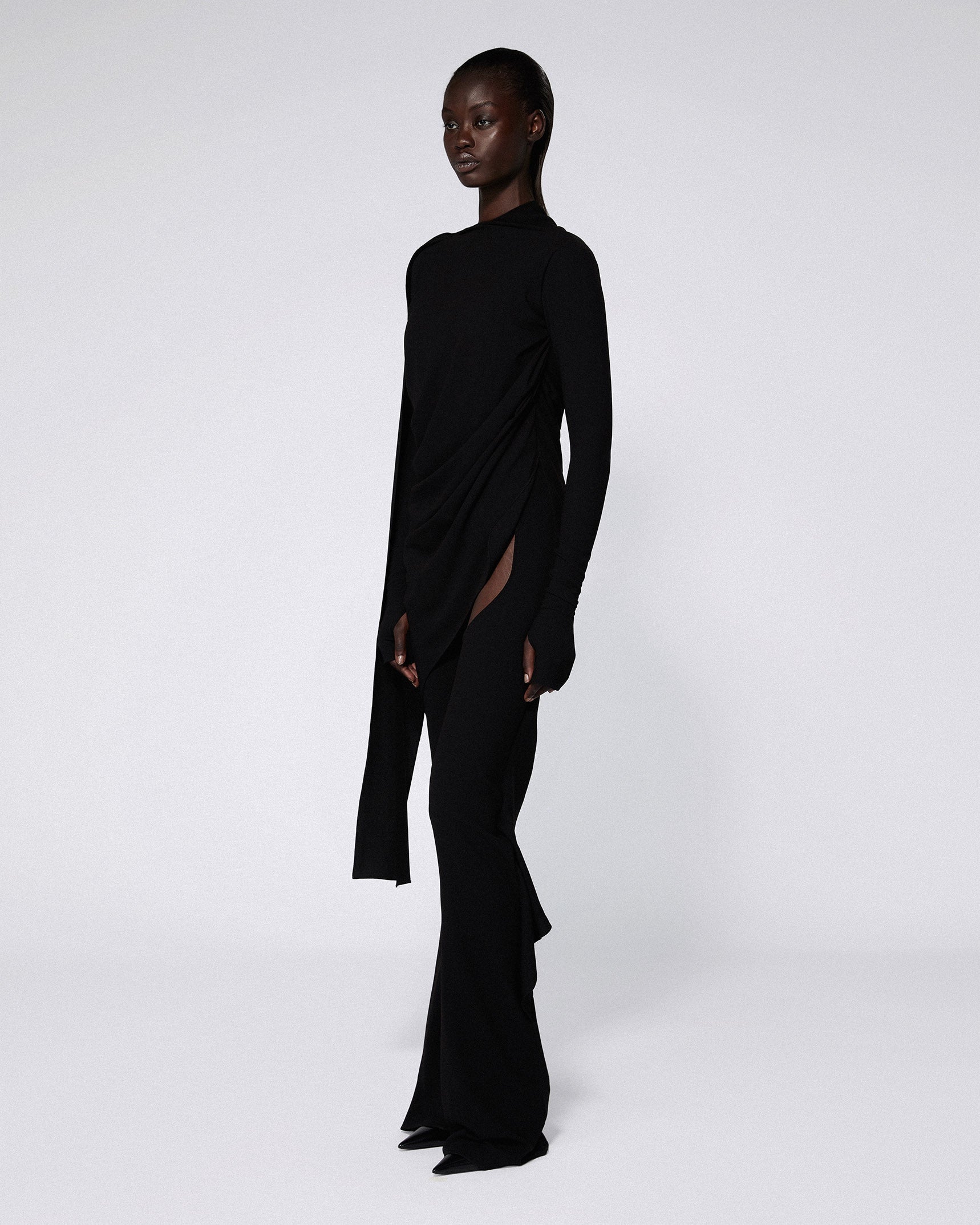 Slashed draped jumpsuit black