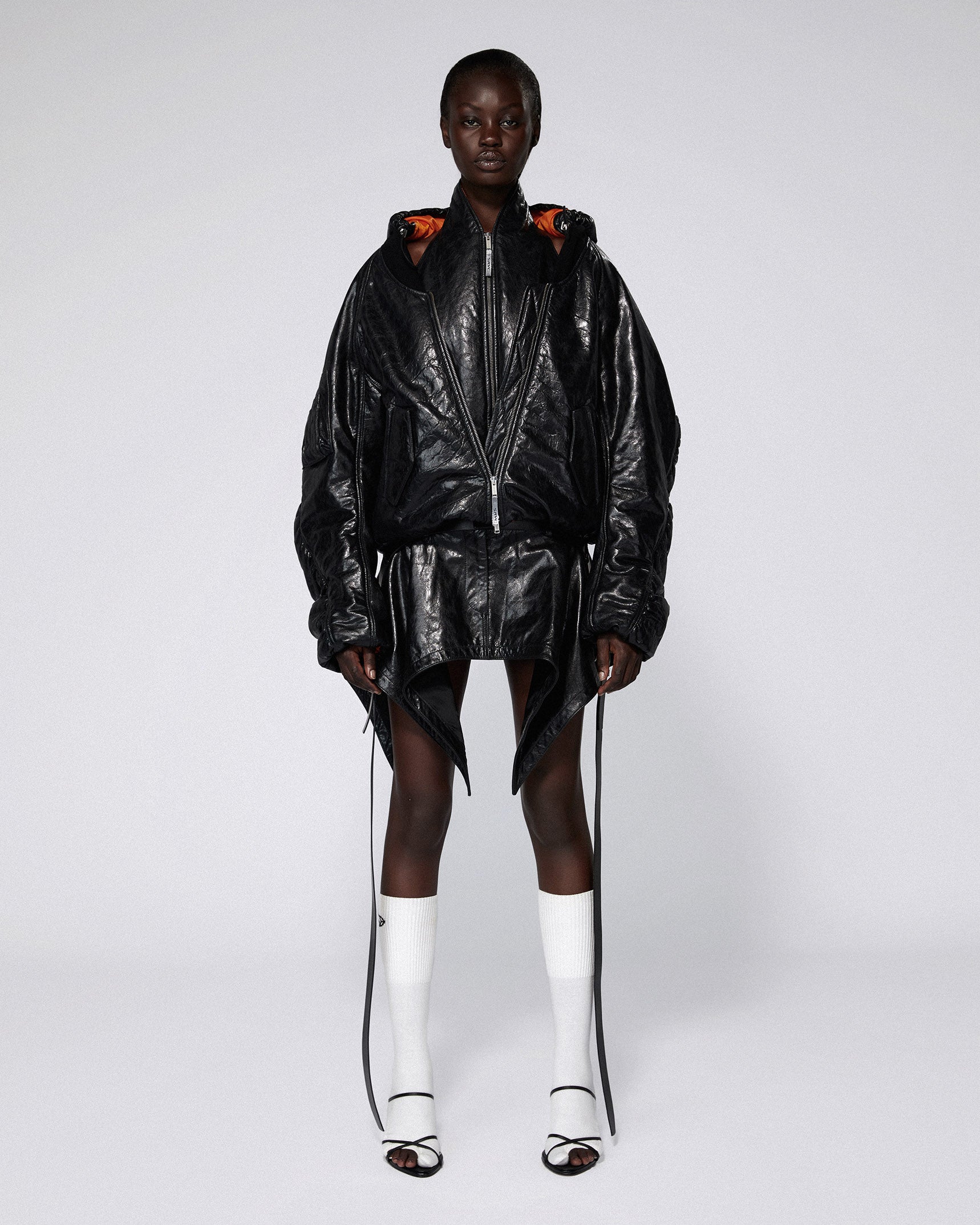 Halter leather bomber jacket black