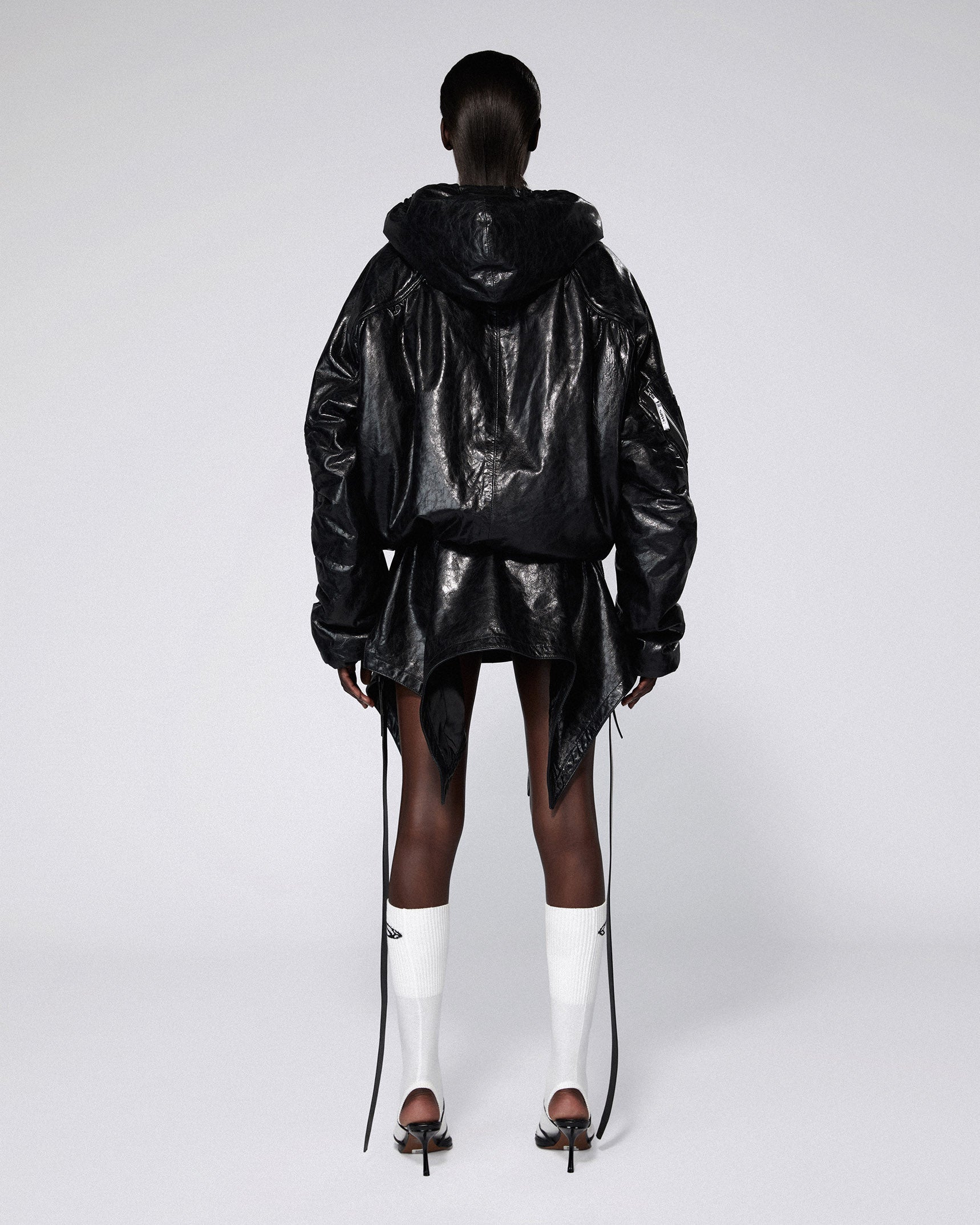 Halter leather bomber jacket black