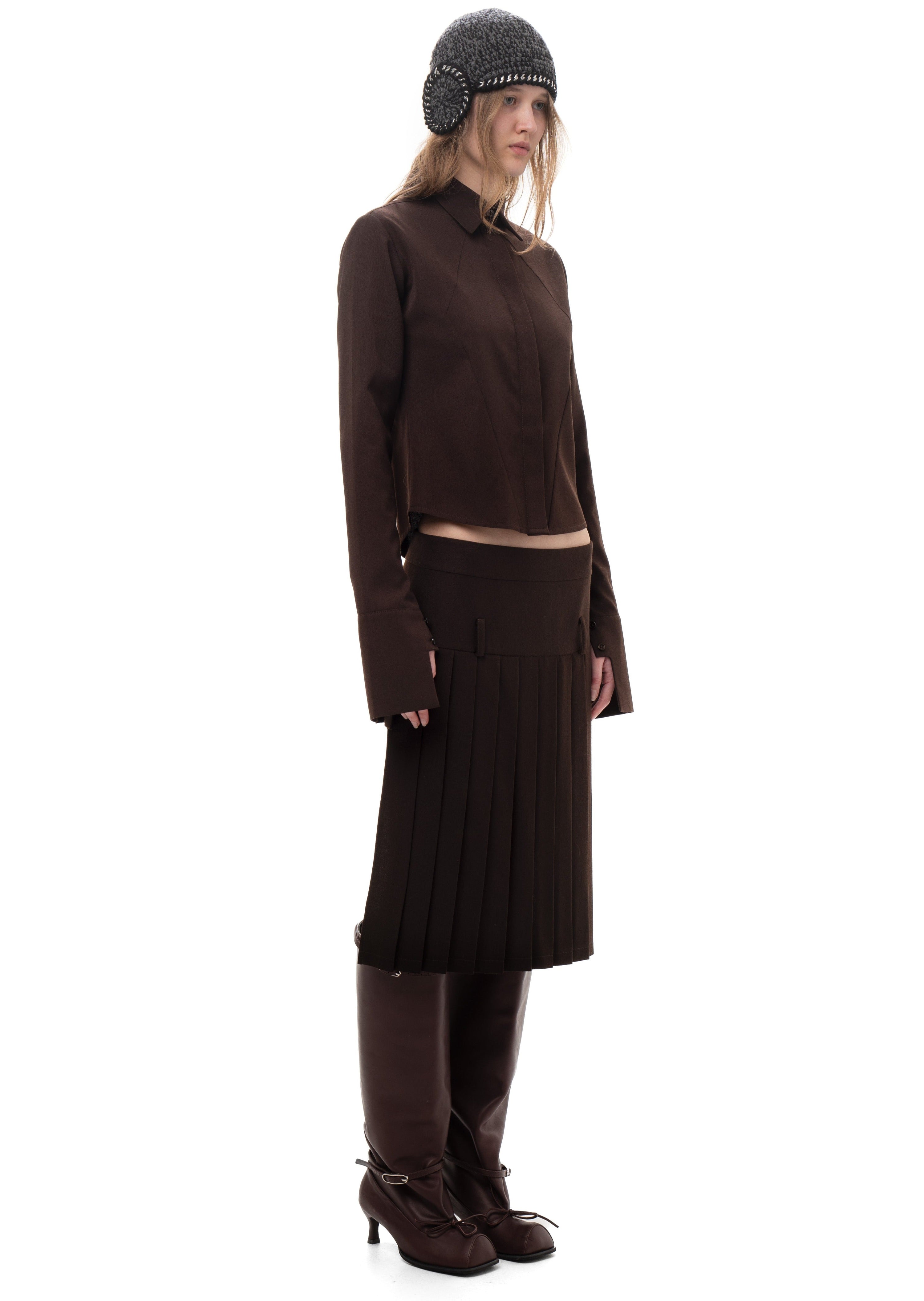 Pleated midi/mini skirt brown