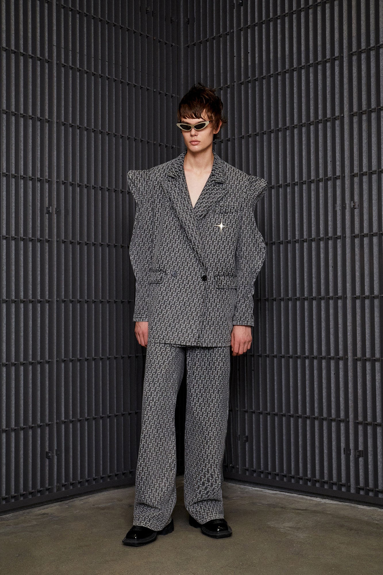 Logo jacquard denim profiled sleeves  blazer