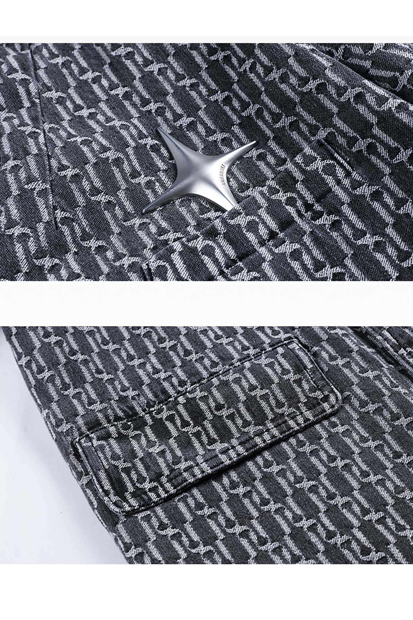 Logo jacquard denim profiled sleeves  blazer