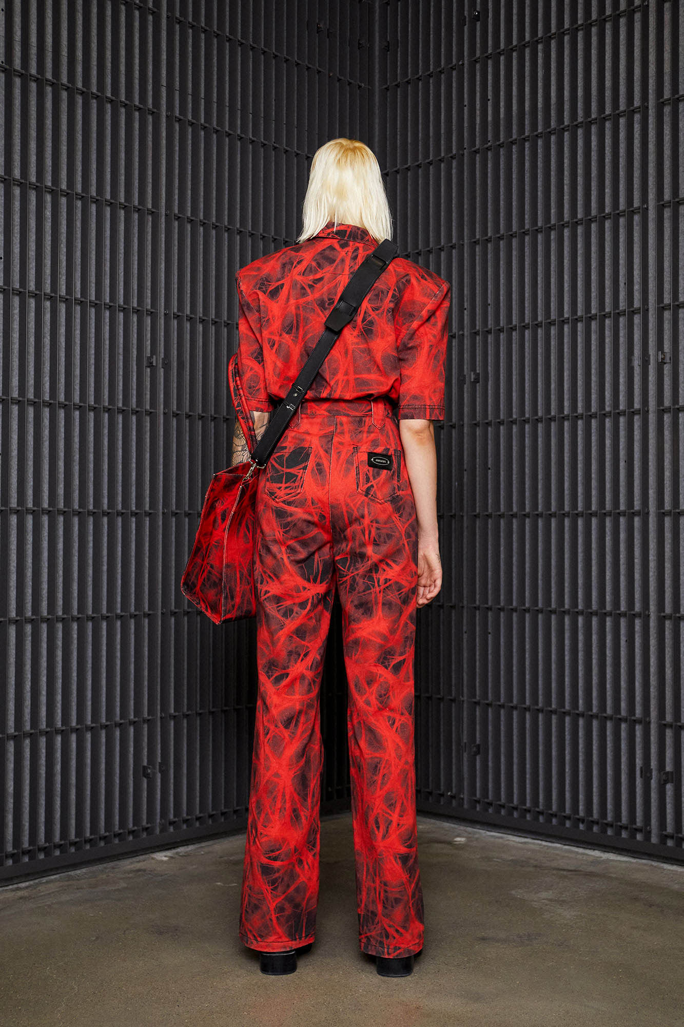 X-ray print denim overall jumpsuit