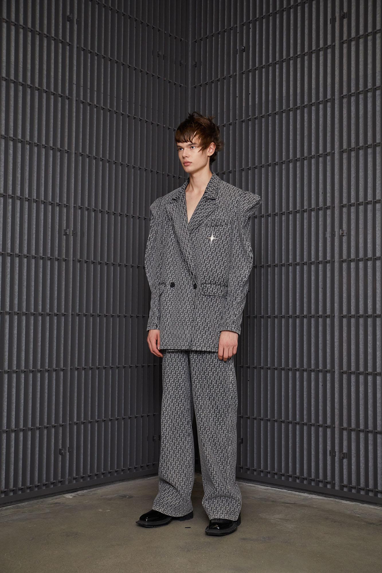 Logo jacquard denim trousers  (male)
