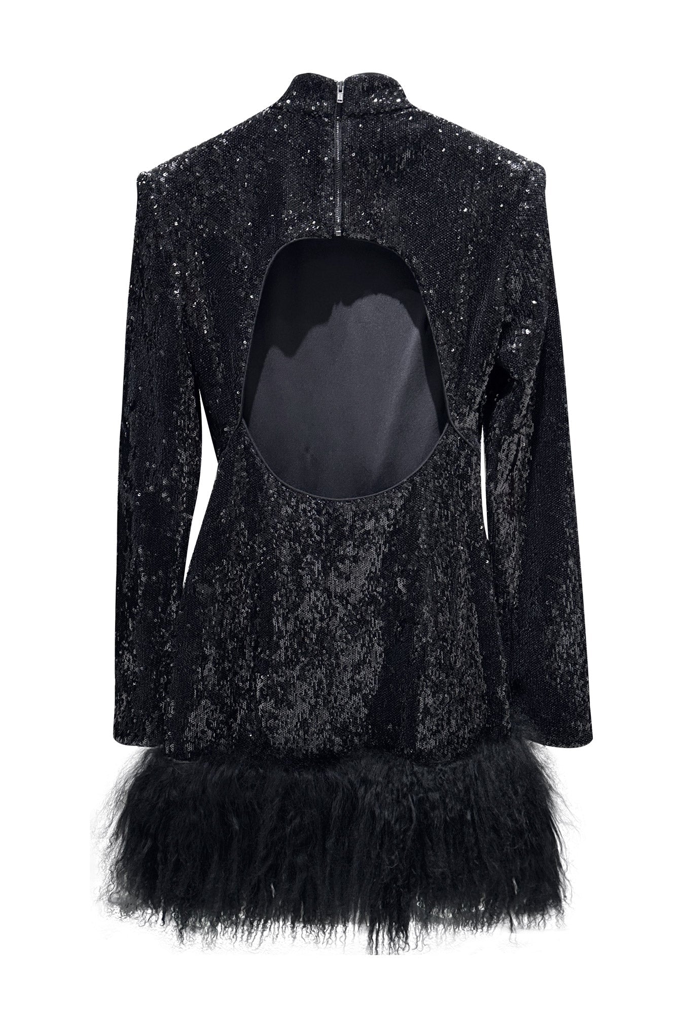 Meteor hollowed-out bead miss back woolly edge dress