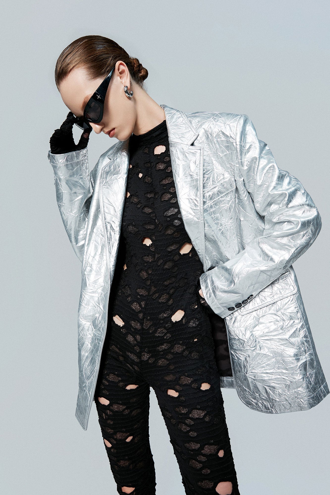 Leather embossed futuristic suit