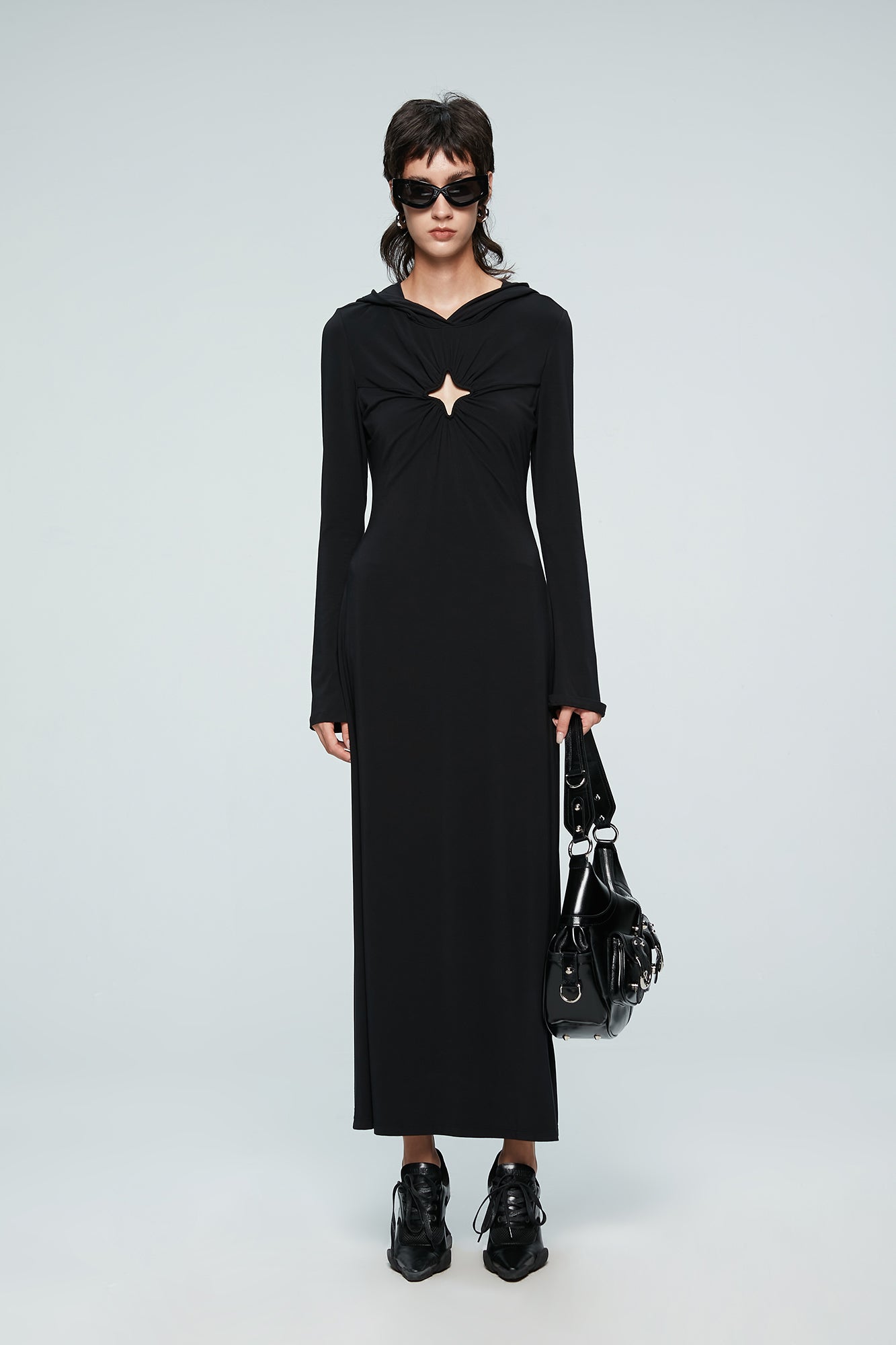 Four-pointed star cutout hooded dress