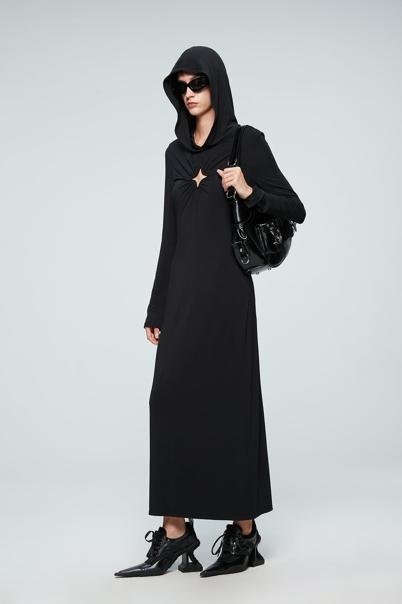 Four-pointed star cutout hooded dress