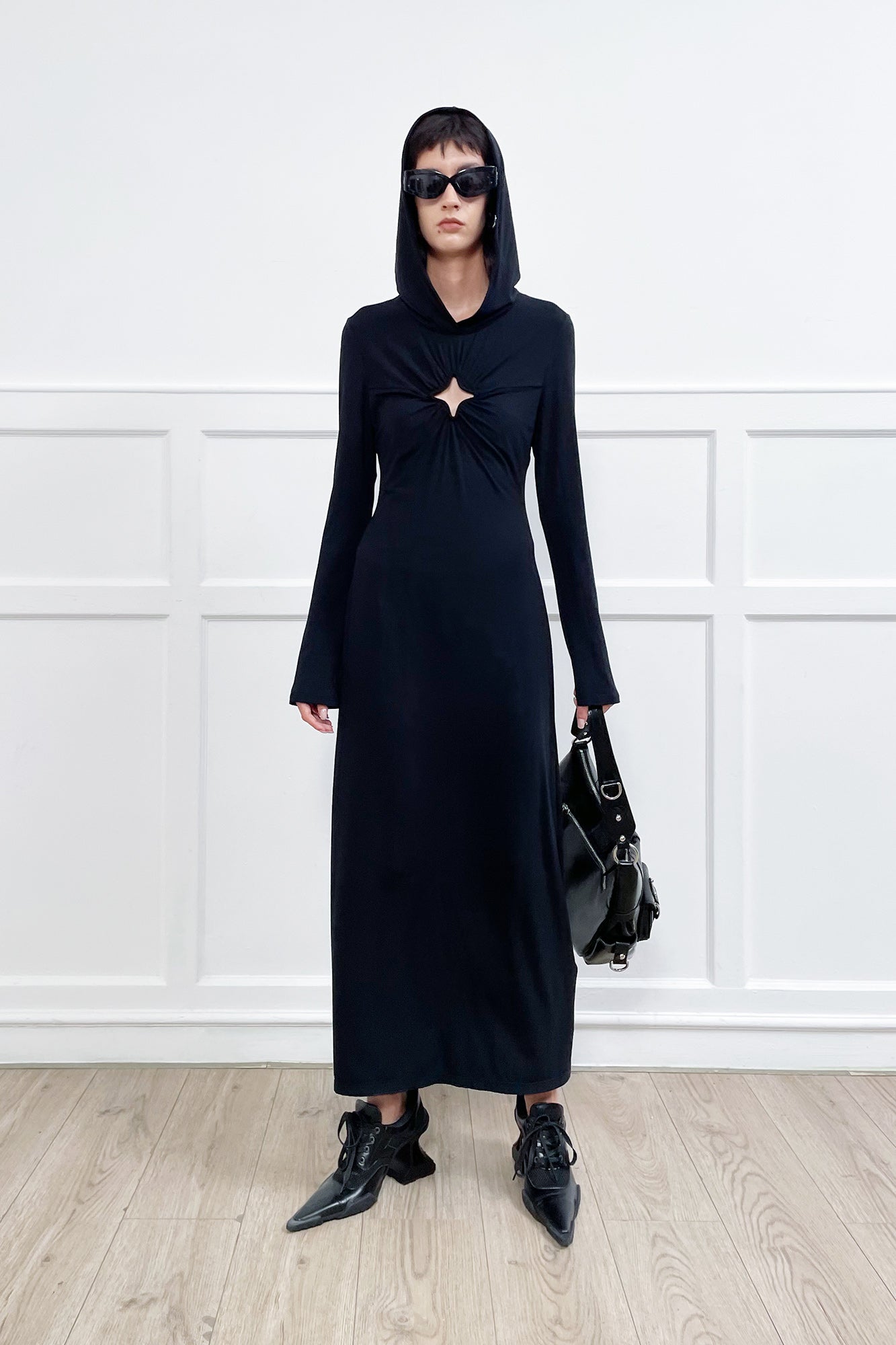 Four-pointed star cutout hooded dress