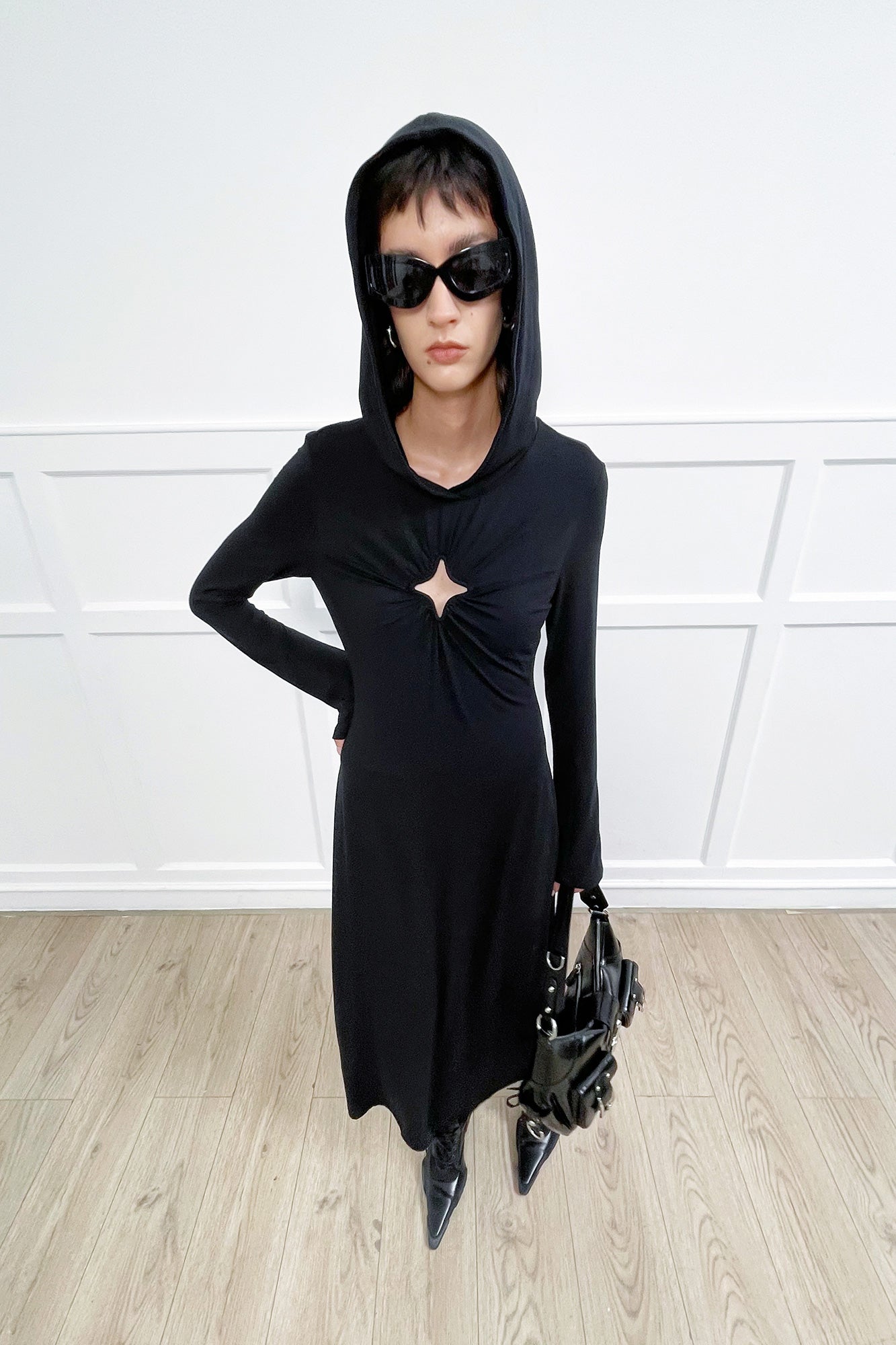 Four-pointed star cutout hooded dress